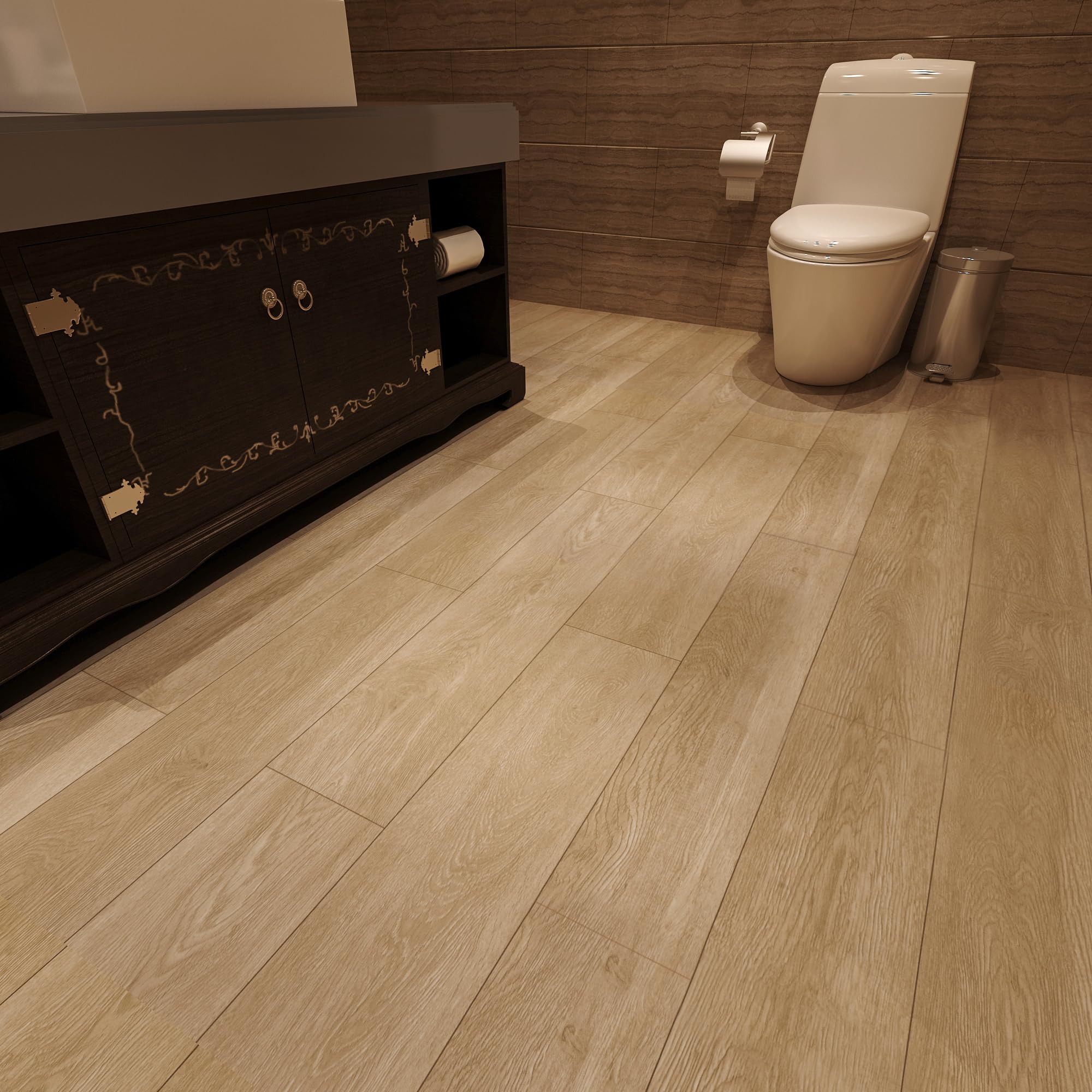 Pavimento in vinile marrone Peel and Stick, 61 x 398,8 cm, impermeabile, con venature del legno, autoadesivo, resistente all'usura, per cucina, bagno, soggiorno, camera da letto, pavimenti temporanei