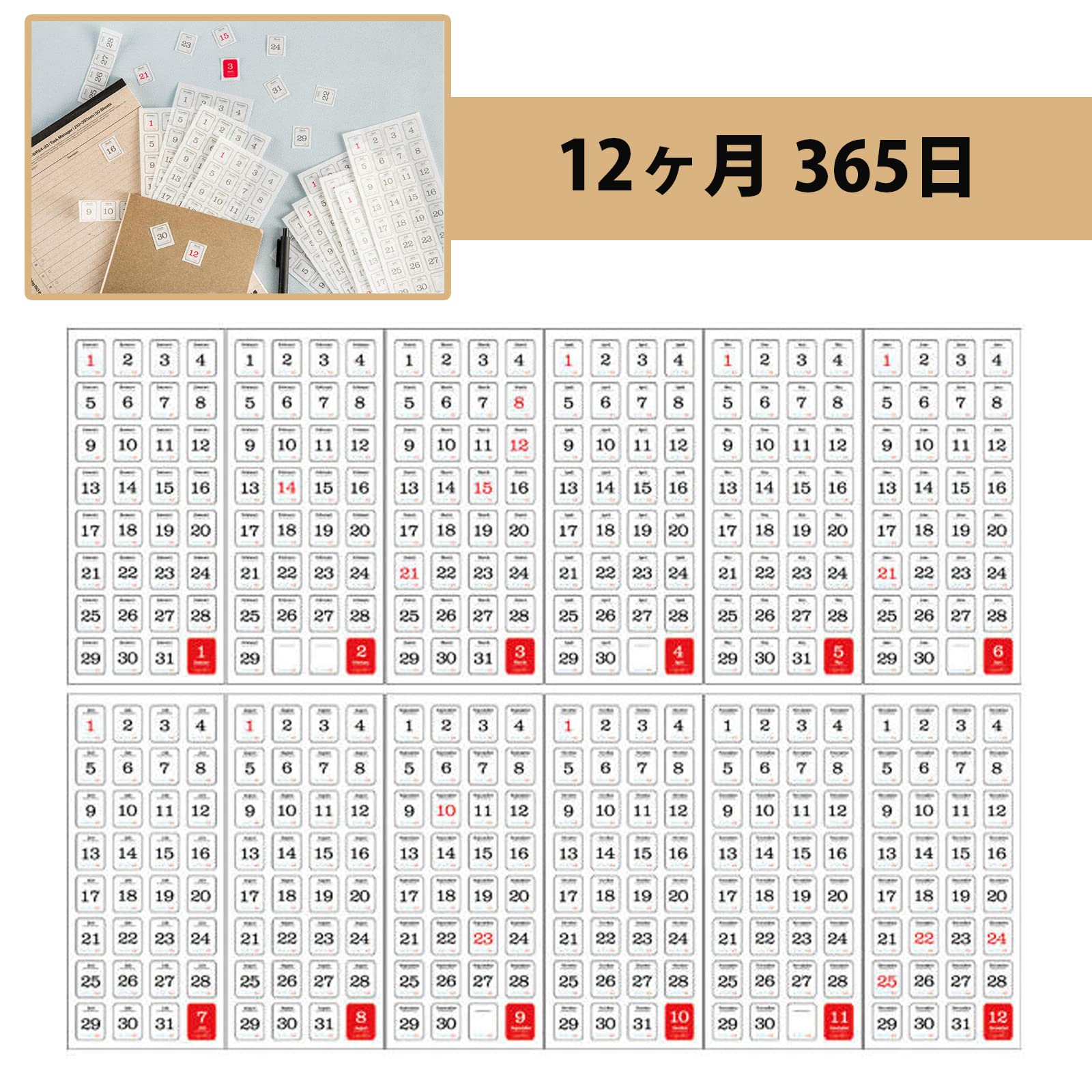 Amazon | EUSTACE 日付シール 12ヵ月分 365日 手帳 シール 日付 DIY
