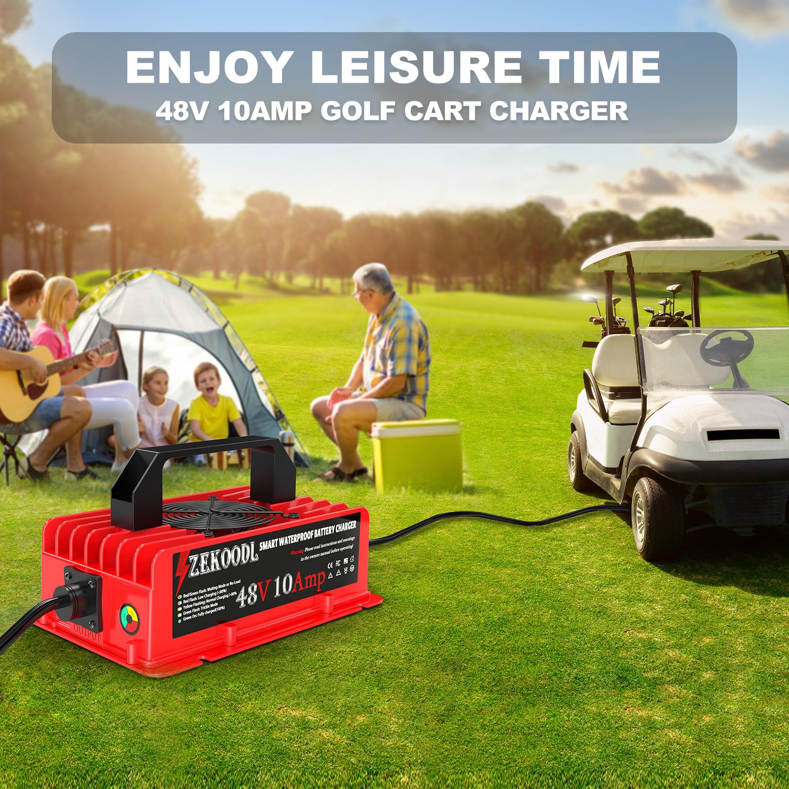 10 Amp 48 Volt Golf Cart Battery Charger for Club Car DS&Precedent, Replace Club Car Charger 48 Volt, 5-8H Full Charge Portable Golf Cart Charger for Lead Acid Battery,16FT Cable (Club CAR)