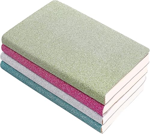 Irmanas Cuaderno de diario rayado con purpurina, paquete de 4 cuadernos A5 estéticos a rayas universitarias, cuadernos a rayas, bonitos cuadernos de