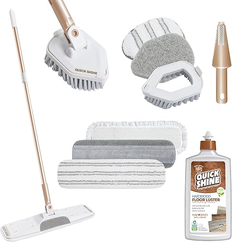 Quick Shine Ultimate Gold Clean + Polish Mop Kit Kit de 10 piezas todo en uno con accesorios intercambiables Pulidor de piso incluido No necesita