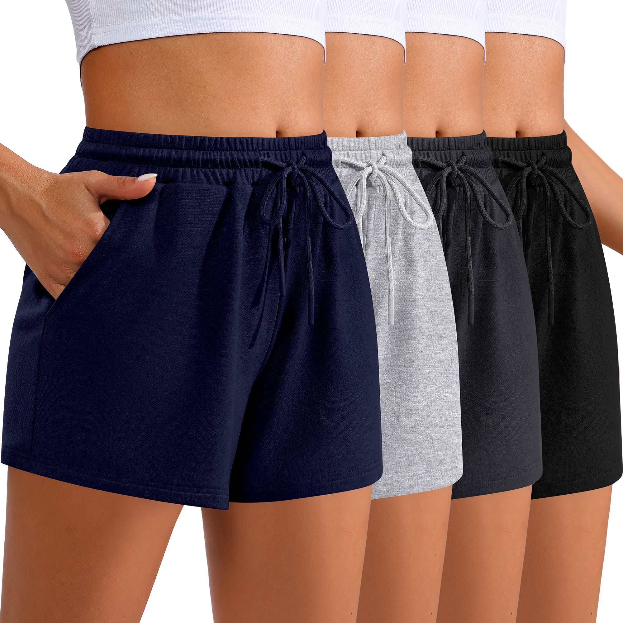 Neer 4 Pack Womens Sweat Shorts Casual Lounge Comfy Drawstring High Waist Summer Athletic Shorts with Pocket 2025