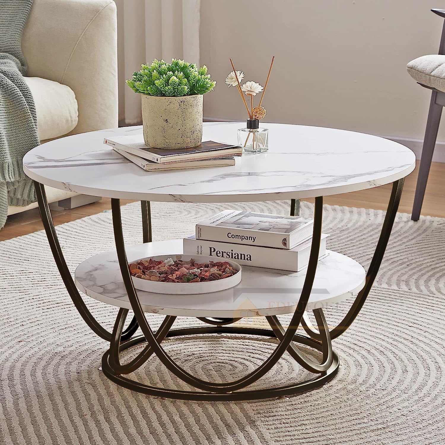 EDEUEQUE Round Coffee Table Modern Sofa Side Table for Living Room End Table Telephone Table with 2 Shelf Storage Wooden Tabletop-Marble White Print with Black Frame. (B0D83R5PRP) Amazon Price History, Amazon Price Tracker