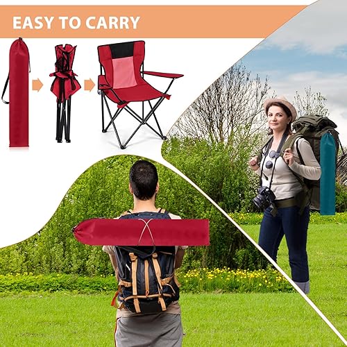 Miniatura 4 de Shellwei Silla de camping plegable transpirable con bolsa de transporte para tazas, tamaño regular, portátil, ligera, con bolsillo lateral, pesca,