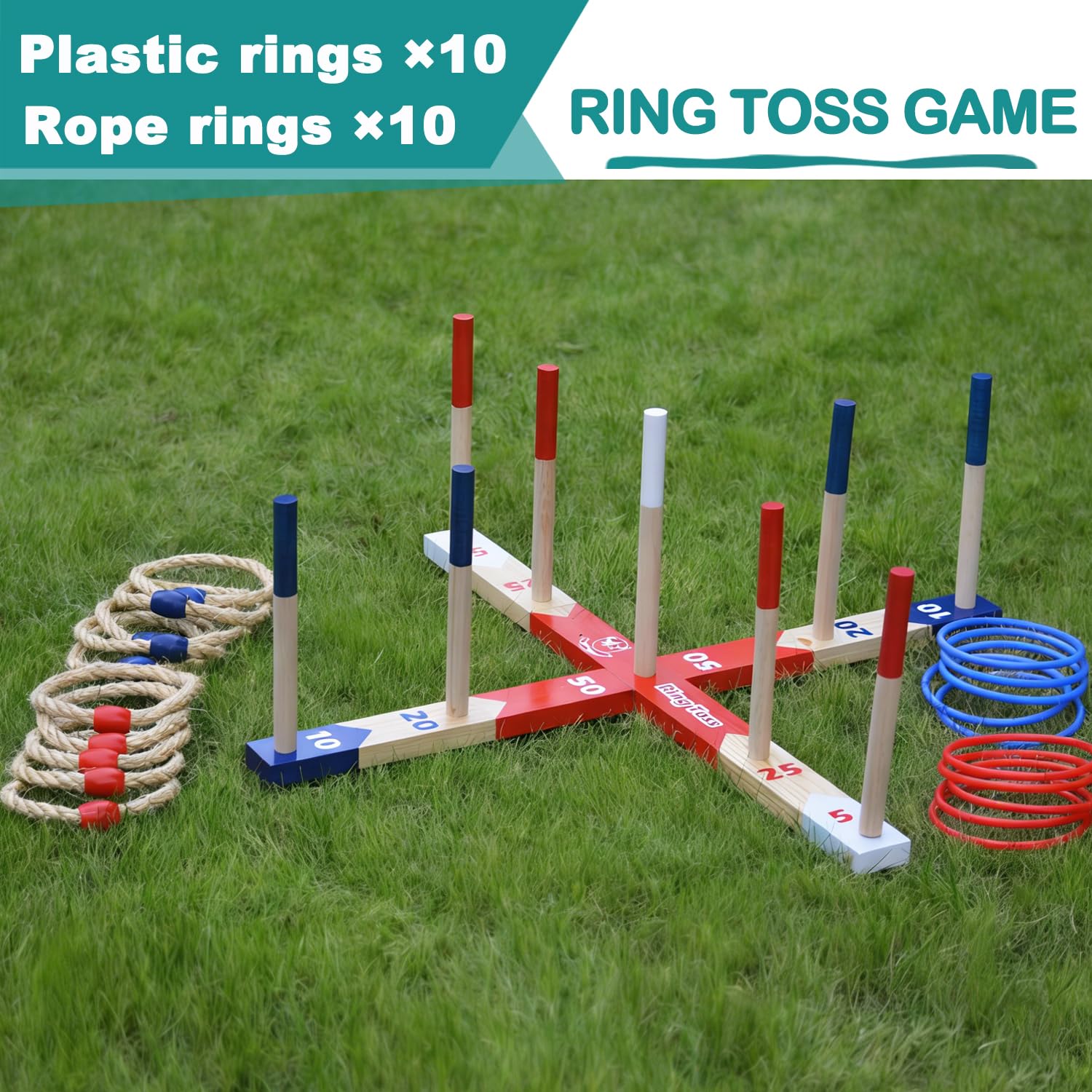 Holz Ringwurfspiele, Premium Quoits Gartenspiel Set, Wurfspiel