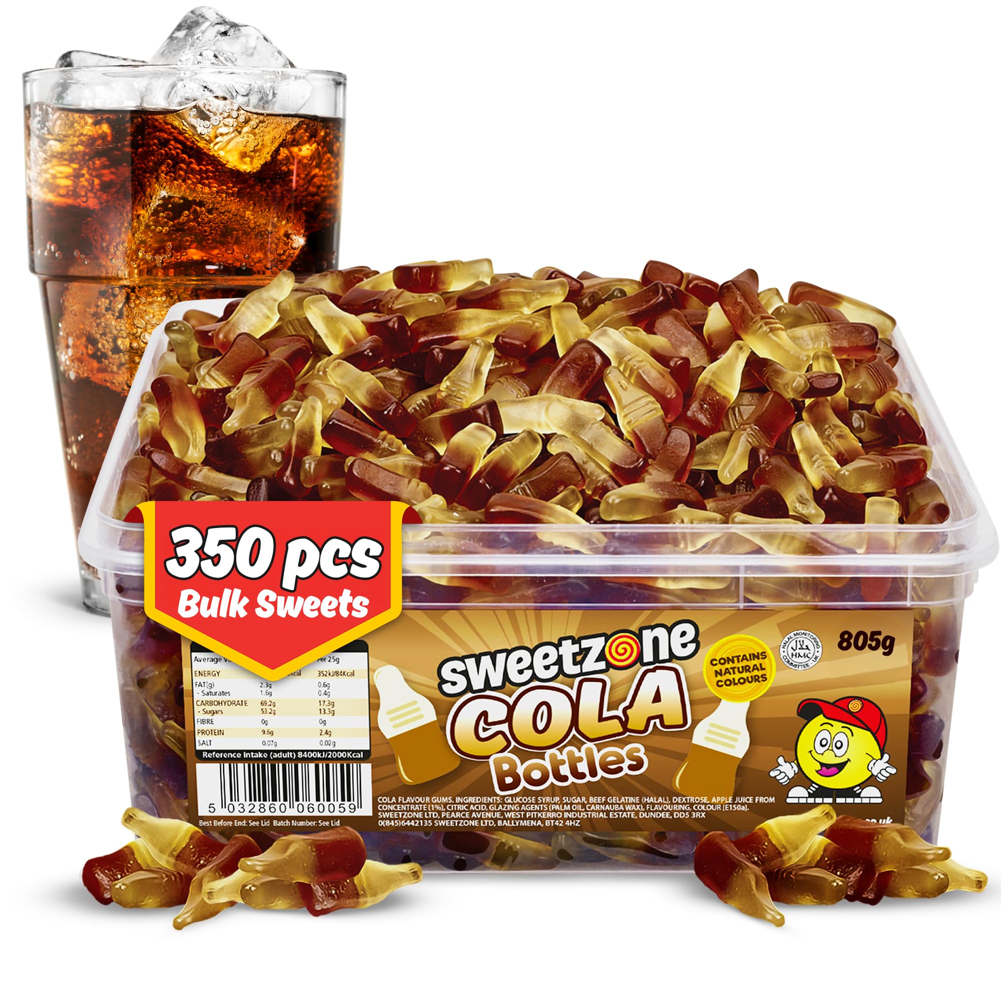 Sweetzone Small Cola Bottles Halal Sweets Tub, 805g 350pcs, Retro Chewy Gummy Sweets, Bulk Candy Sweet Bags Sweet Box Treats, Cola Flavour Bottles Tub for Parties, Events and Celebrations