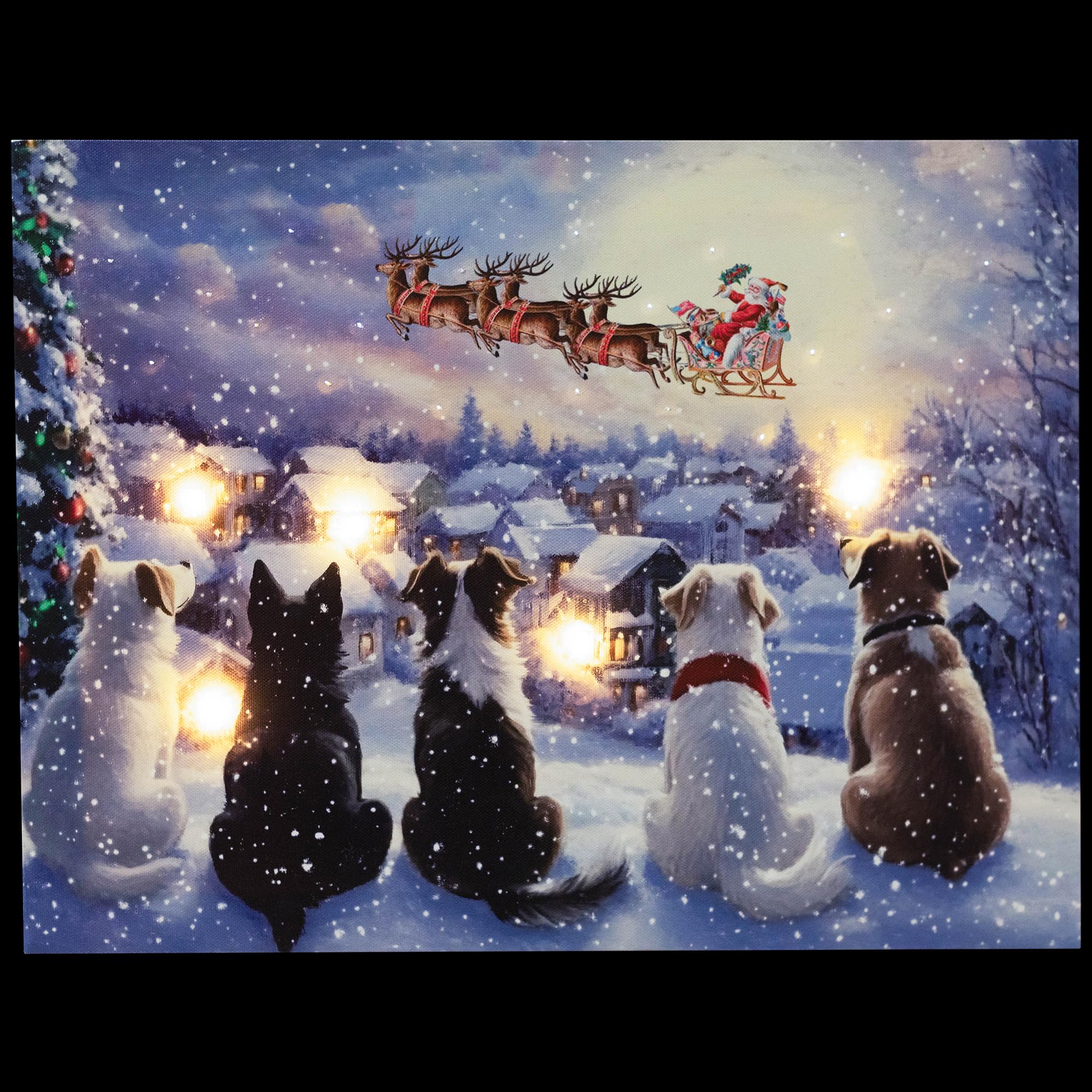 Northlight LED Fiber Optic Lighted Dogs Watching Santa Claus