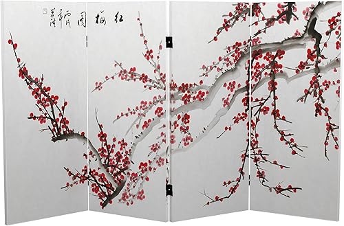 Oriental Furniture Divisor de habitación de lona de doble cara de ciruelo de 3 pies de alto