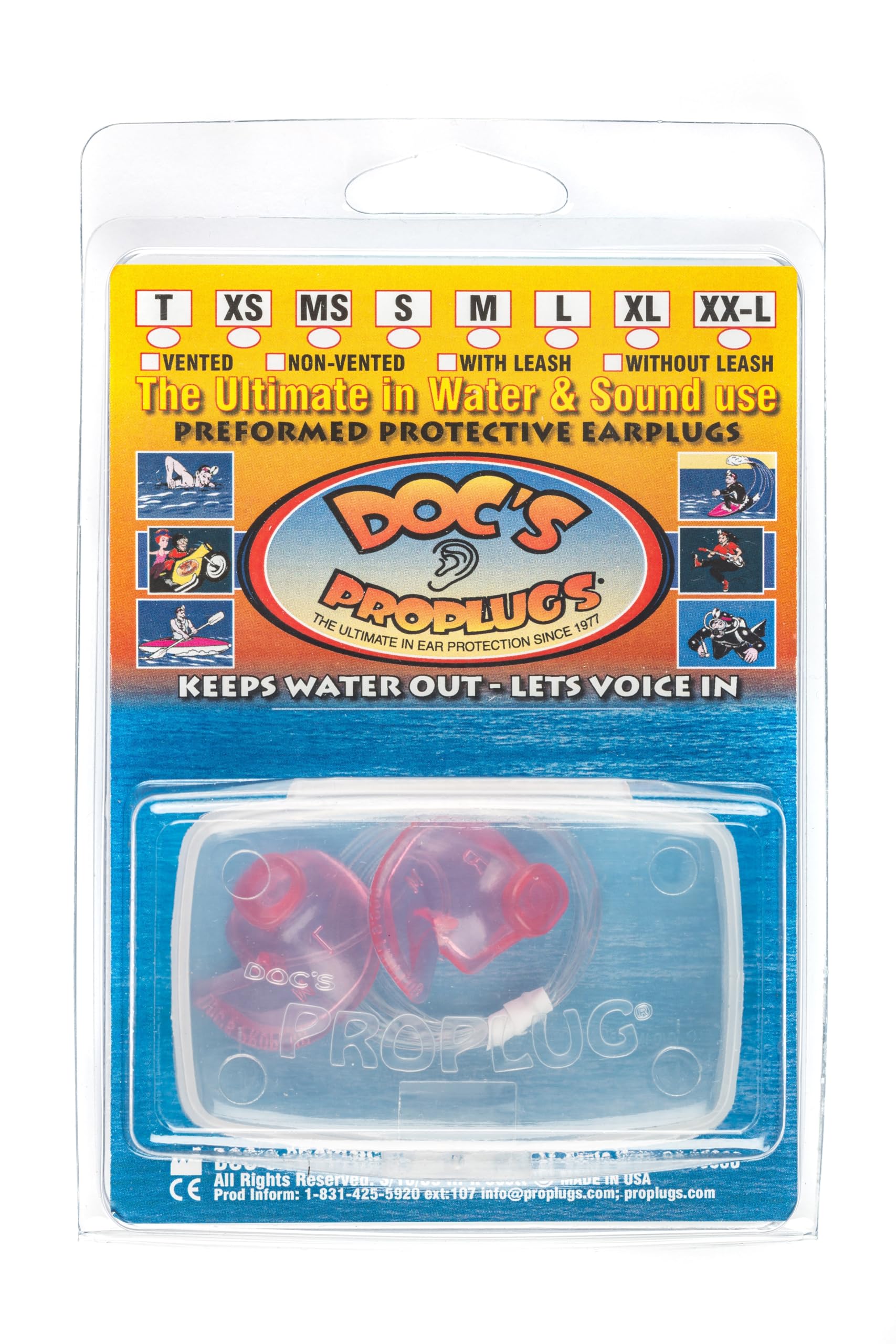 Extra Small – Non-Vented Doc’s Proplugs – Pink – LEASHED – Reusable Earplugs for Swimming, Bathing, Light Industrial Use | Blocks Water, Noise, &