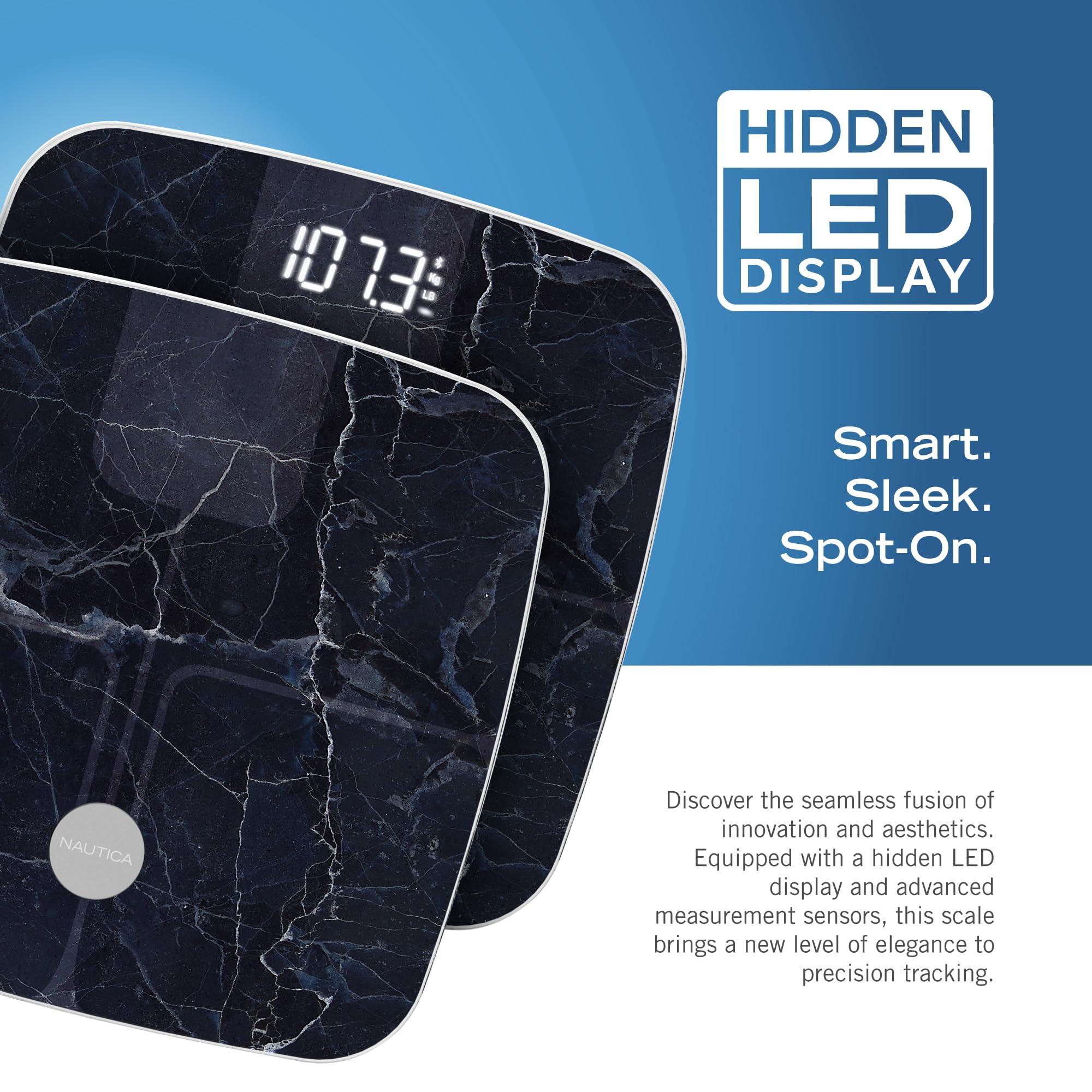 NAUTICA Smart Scale Plus ITO Technology, bilancia per grasso corporeo con display digitale a LED, analizzatore di tutto il corpo, tracker digitale, Bluetooth Wi-Fi