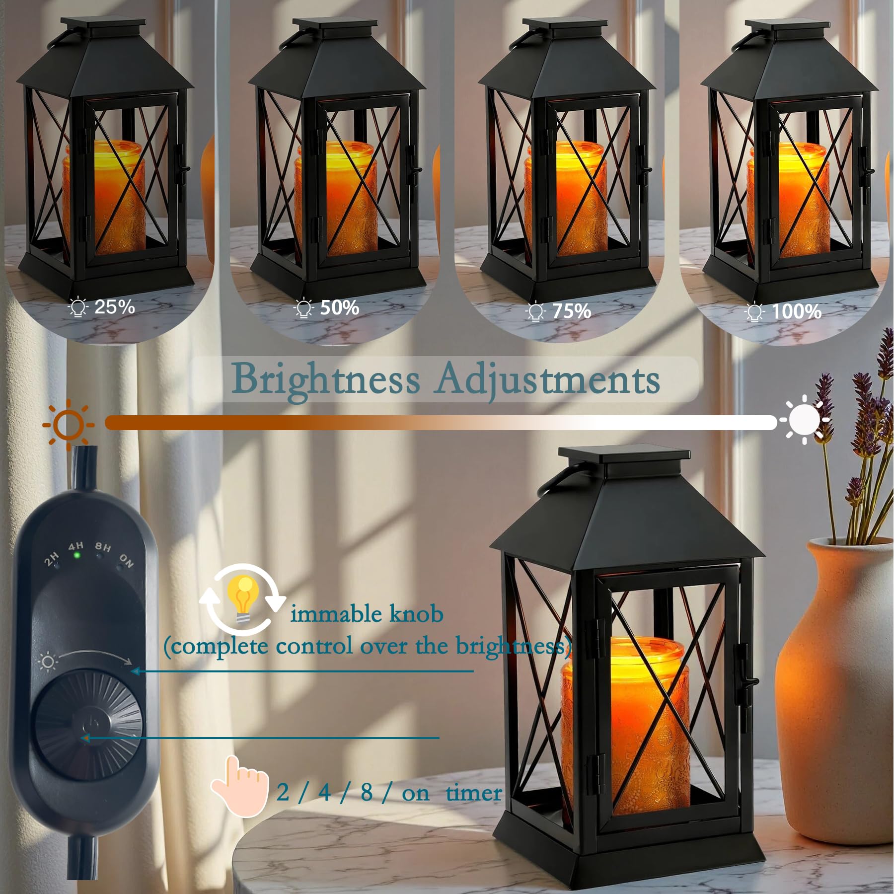 Lampa podgrzewająca do świec, cieplejsza z timerem, czarna latarnia na świecę w słoiku, ściemniana lampa grzewcza do domu wiejskiego z 2 żarówkami, automatyczne wyłączanie i regulacja jasności