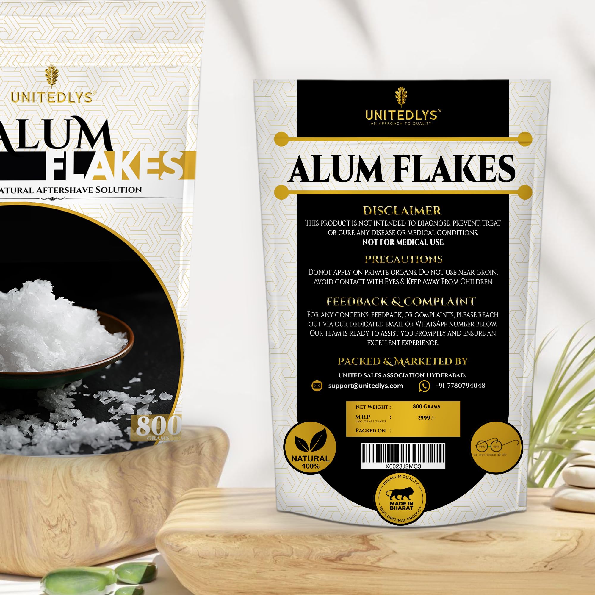 UNITEDLYS Organic Phitkari Alum Stone Flakes 800G | Fitkari Stone for Skin Tightening, Water Purification, Shaving | Premium White Crystals Fitkiri Alum Flakes | Gentle & Effective 2