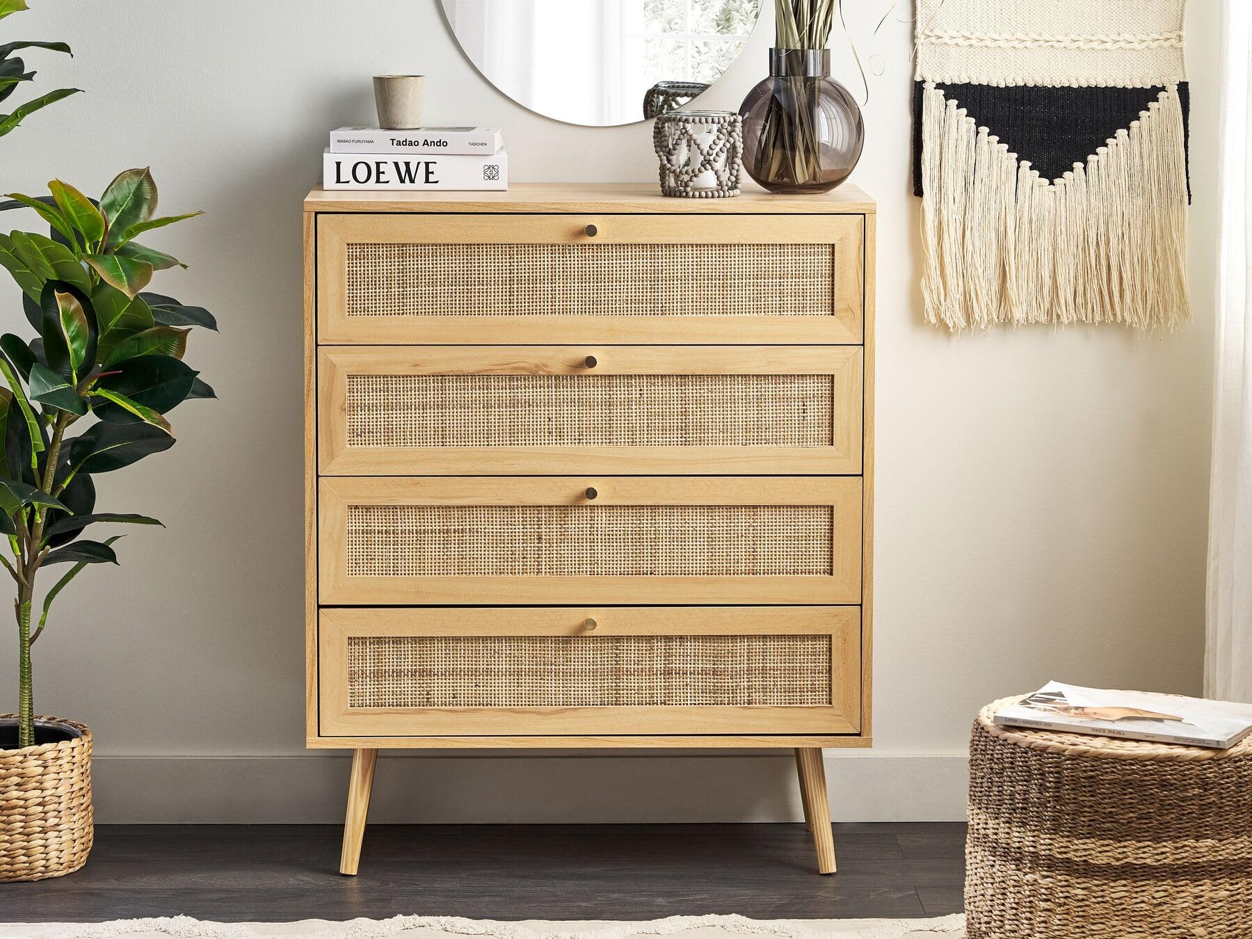 MANGO TRUNK Wooden 04 Chest of Drawer's with Natural Finish | Solid Mango Wood | Storage Unit | Cane Webbing | Bed-Room Furniture | Furniture for Home | 48X38X97 cms-image-38