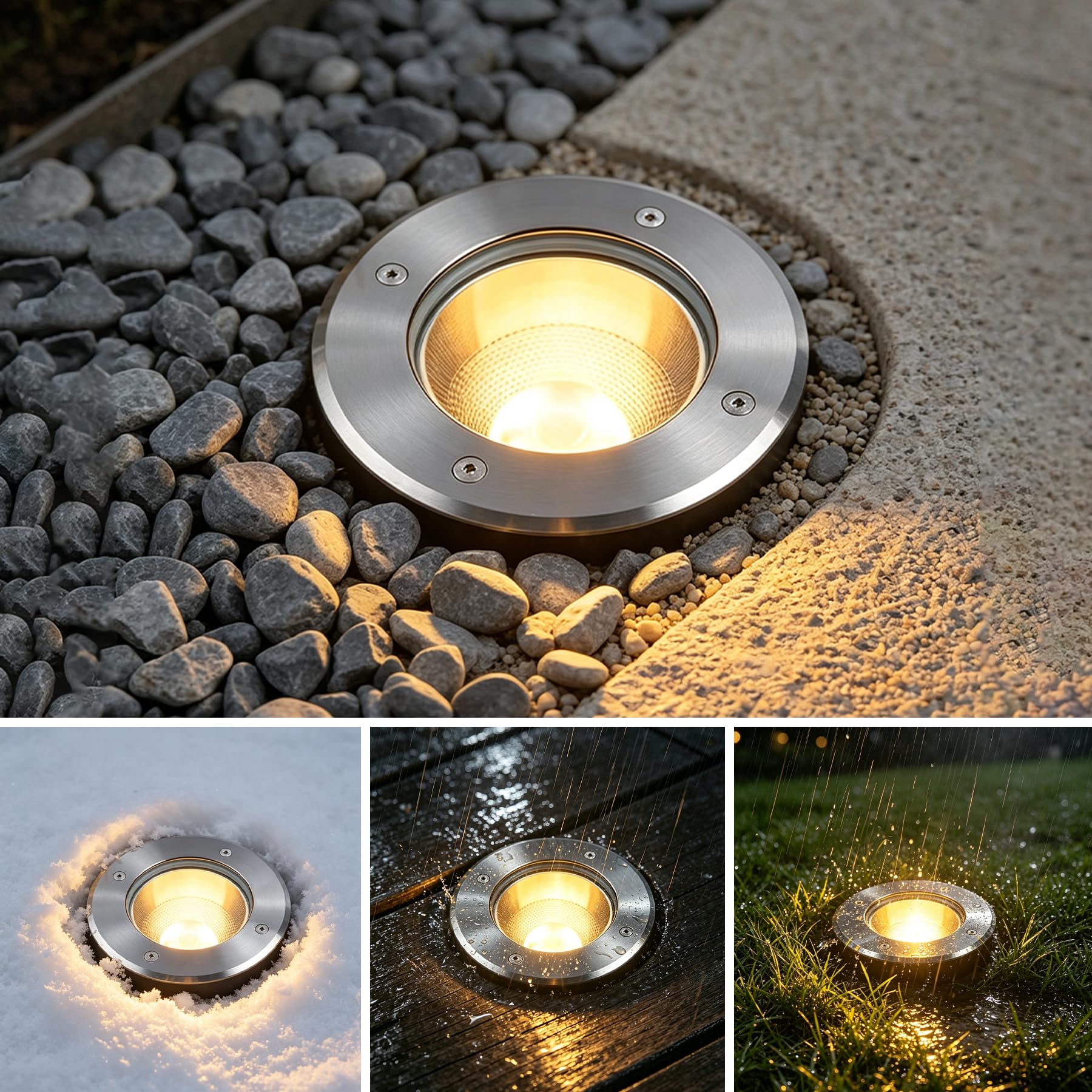 EBION 4 Pezzi Faretto Segnapasso Calpestabile Lampada Da Incasso a Terra Esterno Luce Spot Con Attacco GU10, IP67 Impermeabile,Alluminio+acciaio inossidabile(Lampadina Non Inclusa)