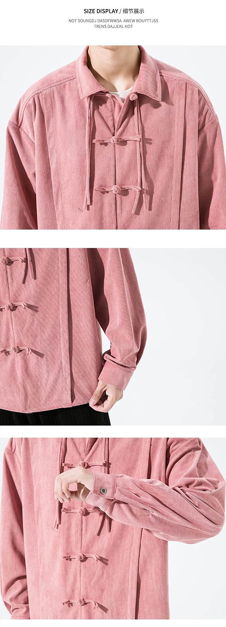 HGJH Herren Hemd Langarm, Herren Langarm Flanellhemd Thermohemd Ethnisches Rosa Hemd Button-Down-Baumwolle Großvaterhemd Bequemes Henry-Hemd Lässiges Arbeitshemd Für Männer Jungen
