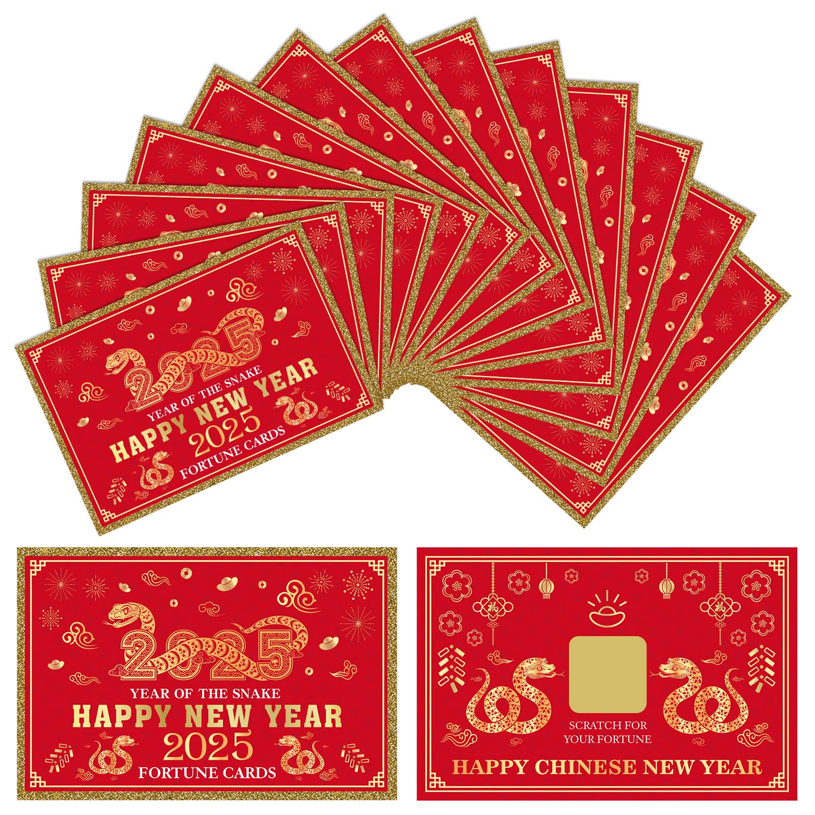 MIAHART 30Pcs 2025 Chinese New Year Fortune Cards for Year of The Snake 2025 New Year Scratch Off Lucky Card New Year Greeting Cards for Spring Festival Lunar New Year Party Decorations