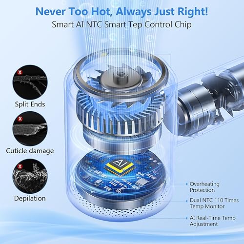 Miniatura 4 de Secador de pelo, 160000 rpm, motor sin escobillas de alta velocidad, 500 millones de secador de pelo iónico negativo para secado rápido, secado