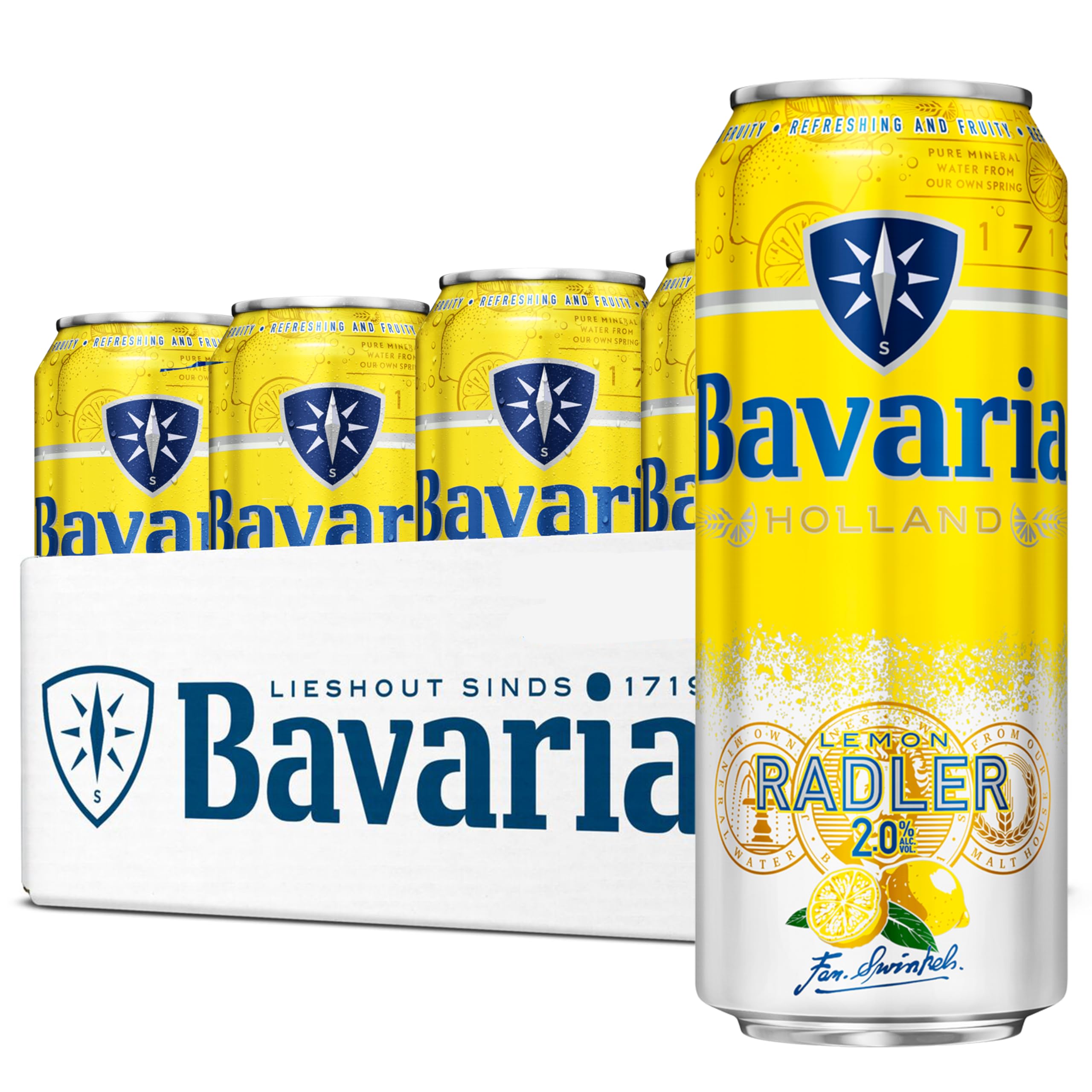 Bavaria 2.0% Lemon Radler Beer (12 x 500ml Cans) - Low Alcohol Shandy with Lemon, Refreshing Pilsner & Lemon Mix, Light & Crisp Summer Beer
