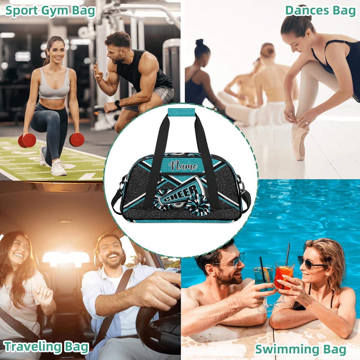 Personalized Cheer Bag with Name, Custom Cheerleader Duffle Bag for Women, Gym Travel Bag for Cheerleaders (Purple)