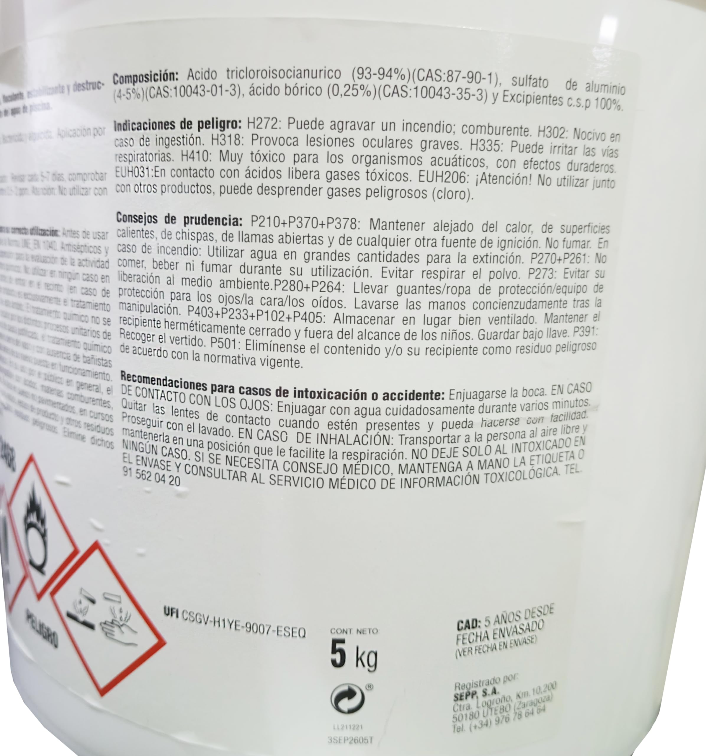 Ecogene Cloro Multifunción sin Cobre Especial Piscinas Liner y poliéster. Tabletas SB 250g. Cubeta de 5kg