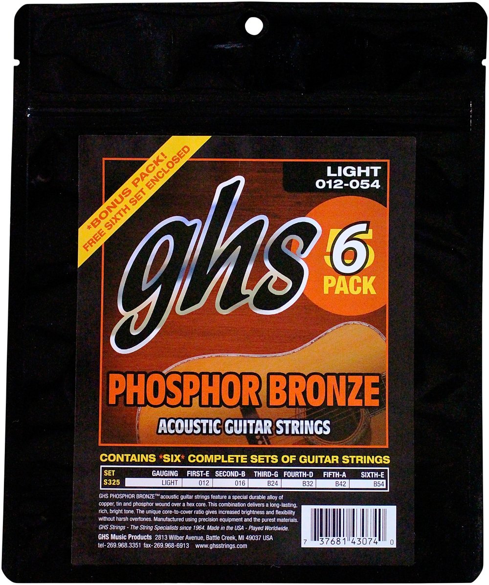 GHS S325 – 5 12 – 54 Set de bronce fósforo cuerdas para guitarra acústica de luz (6 unidades)