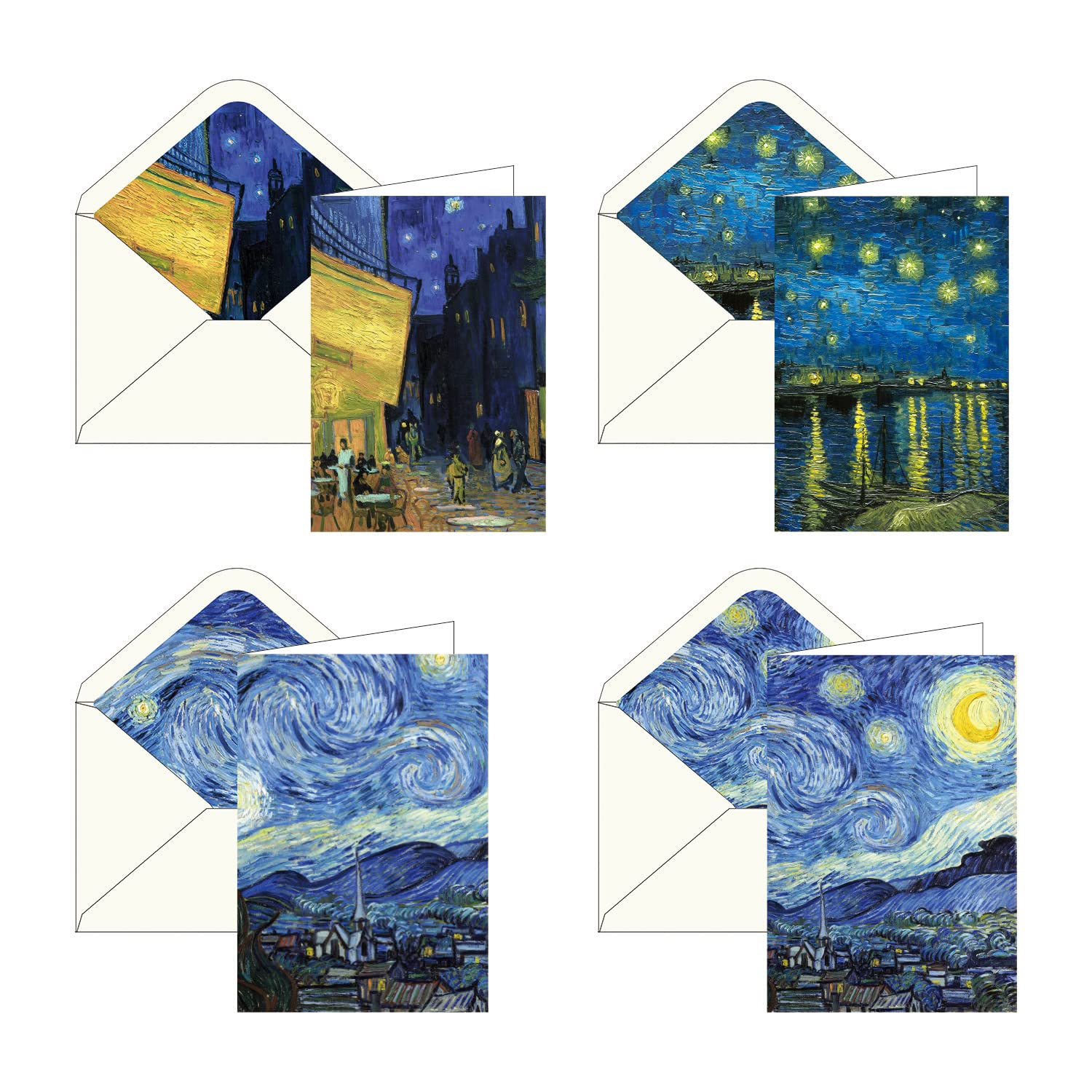 RainCaper Fine Art Keepsake 5x7 Blank Stationery van Gogh Greeting Note Cards With Decorative Envelopes, Gift Boxed Set of 16 | 300 GSM Cardstock (van Gogh At Night)