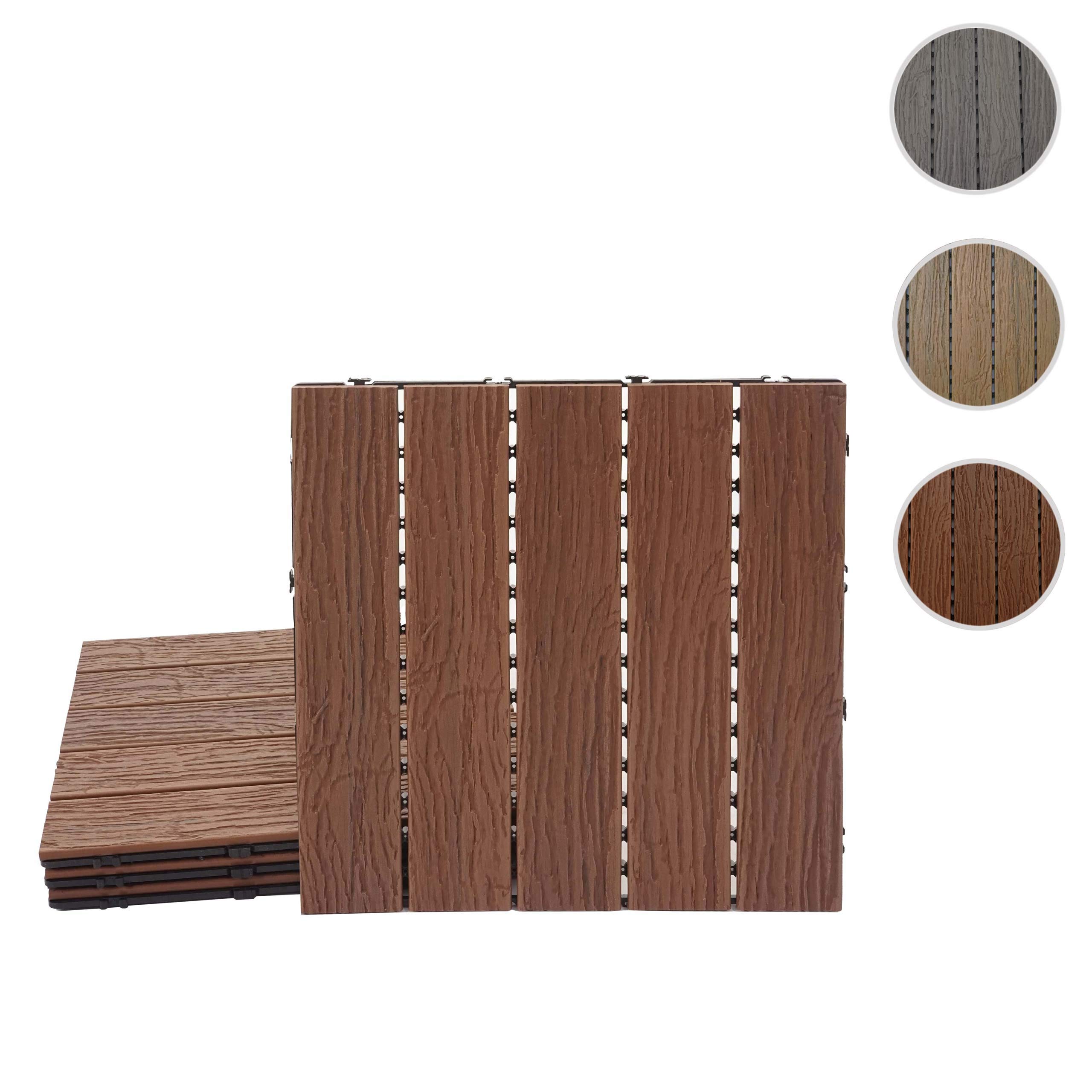 Mendler WPC Bodenfliese HWC-E19 je 4X 50x50cm = 1qm - Dunkelbraun | Holzoptik, Balkon/Terrasse, 3D-Struktur, linear