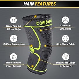 CAMBIVO 2 Pack Knee Brace, Knee Compression Sleeve for Men and Women, Knee Support for Running, Workout, Gym, Hiking, Sports (Green,Large)