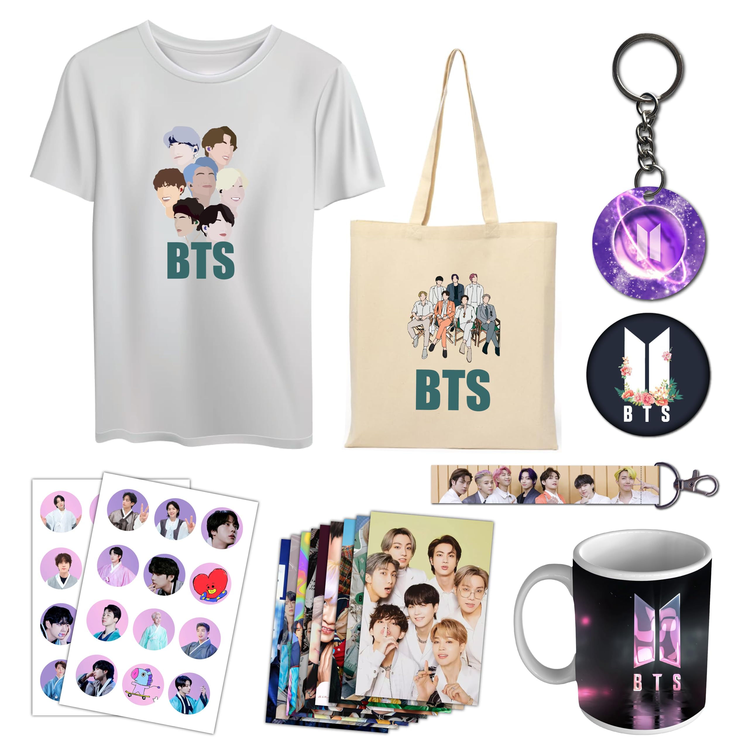 woopme Bts Gift Kit For Girls Boys Bts Fans | Combo Gift Kit | 8 Products : BTS Mug, 9 Mini Posters, Keychain, Lanyard, Badge, Stickers, Tote bag, T shirt (B0D318825F) Amazon Price History, Amazon Price Tracker