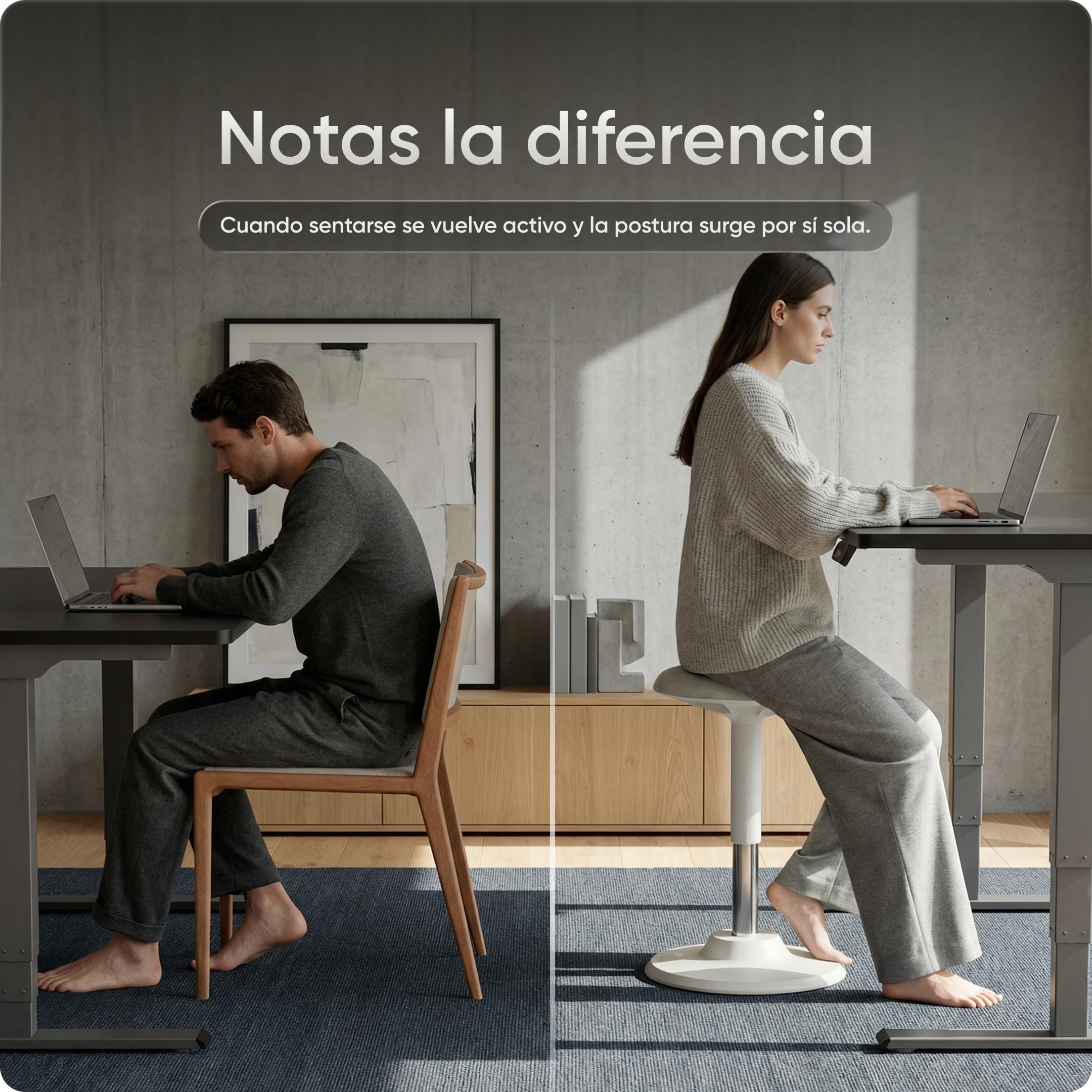 Motion - Taburete ergonómico para Oficina y Suelo, Ajustable en Altura, con Base y Asiento Extra Grande, para prevenir Dolores en la Espalda y el Cuello (Blanco)