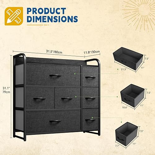 Miniatura 3 de DWVO Cómoda de 7 cajones, unidad organizadora para dormitorio, cómoda de tela, torre de almacenamiento para pasillo, entrada, armarios, marco de