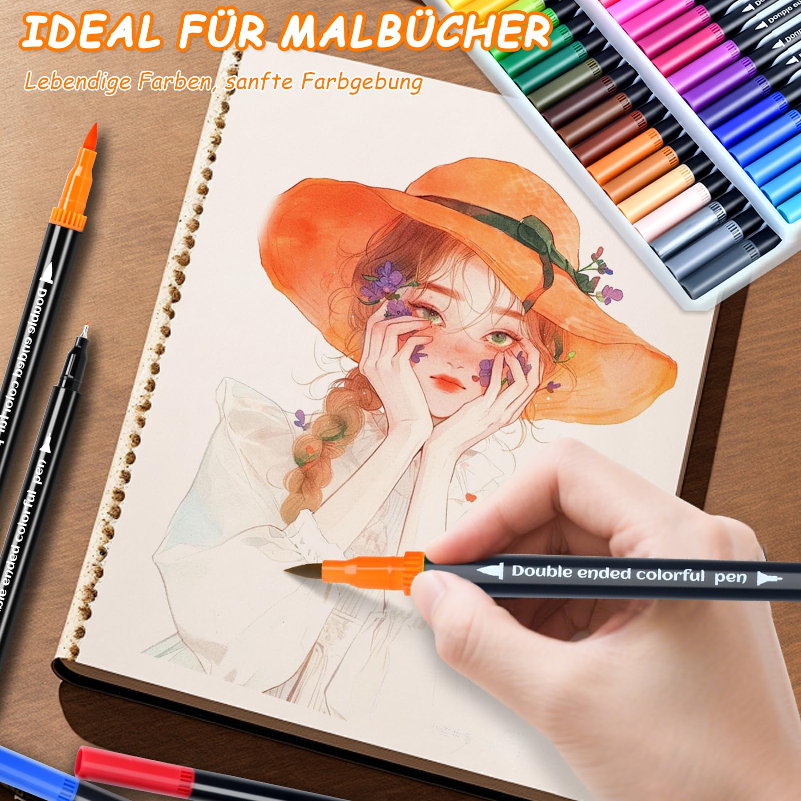 swihorab Lot de 120 feutres à double pinceau, double pinceau, pointe fine et pointe pinceau pour adultes, pour coloriage, livres de coloriage, manga