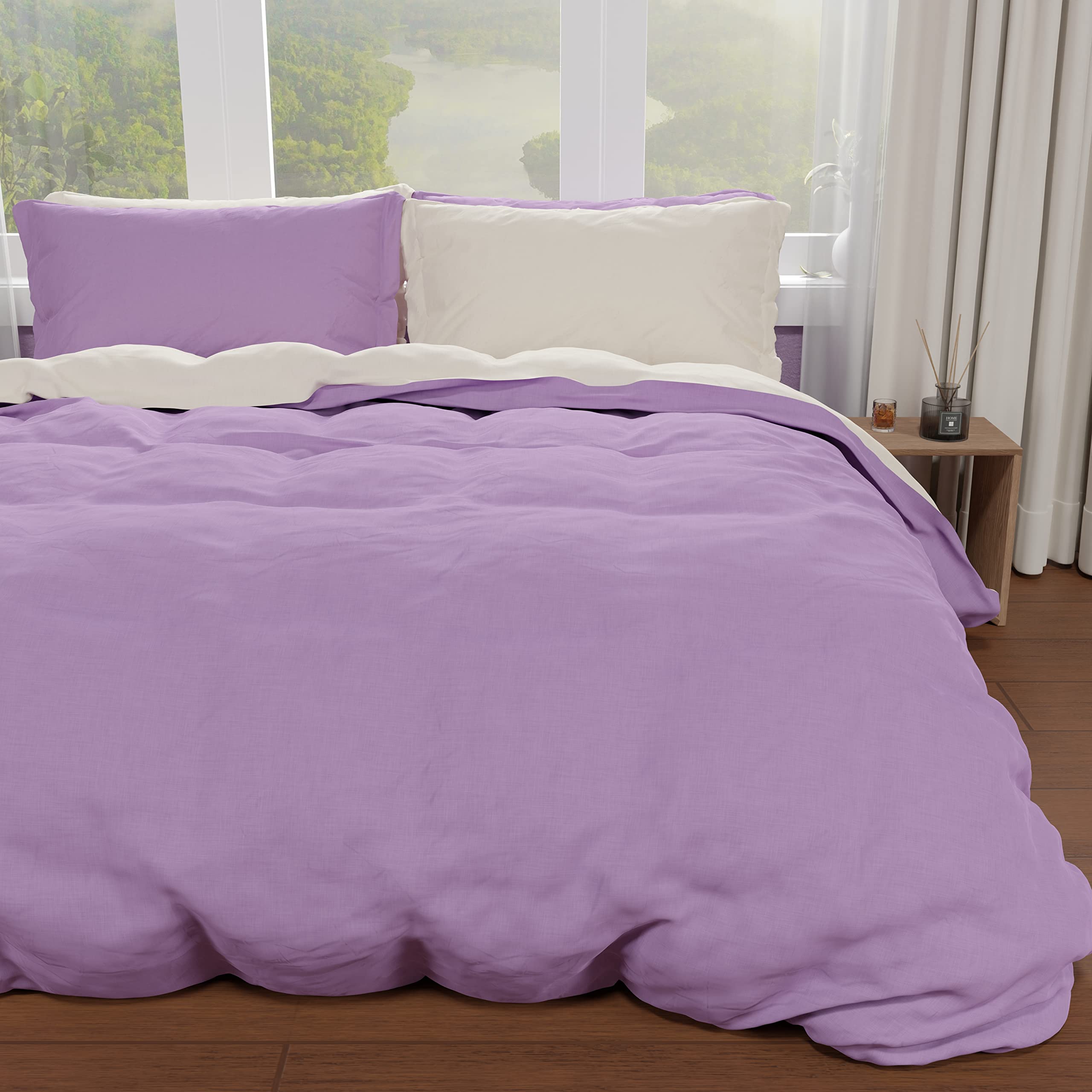 PETTI Artigiani Italiani - Double Duvet Cover, Duvet Cover and Pillowcases in Microfiber, Bicolor Lilac/Cream, 100% Made in Italy - Image 3