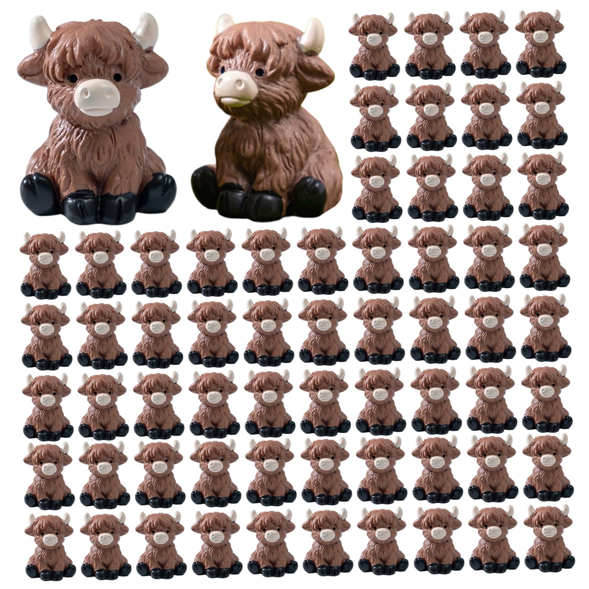 AwnsIMfreien Mini Highland Cow Figurine, 100PCS Mini Highland Cow Figurine Funny Cows Realistic Tiny Resin Animals for Landscape Office Garden Desk Party Tabletop Decor 0.87x1.10 inch, Cows