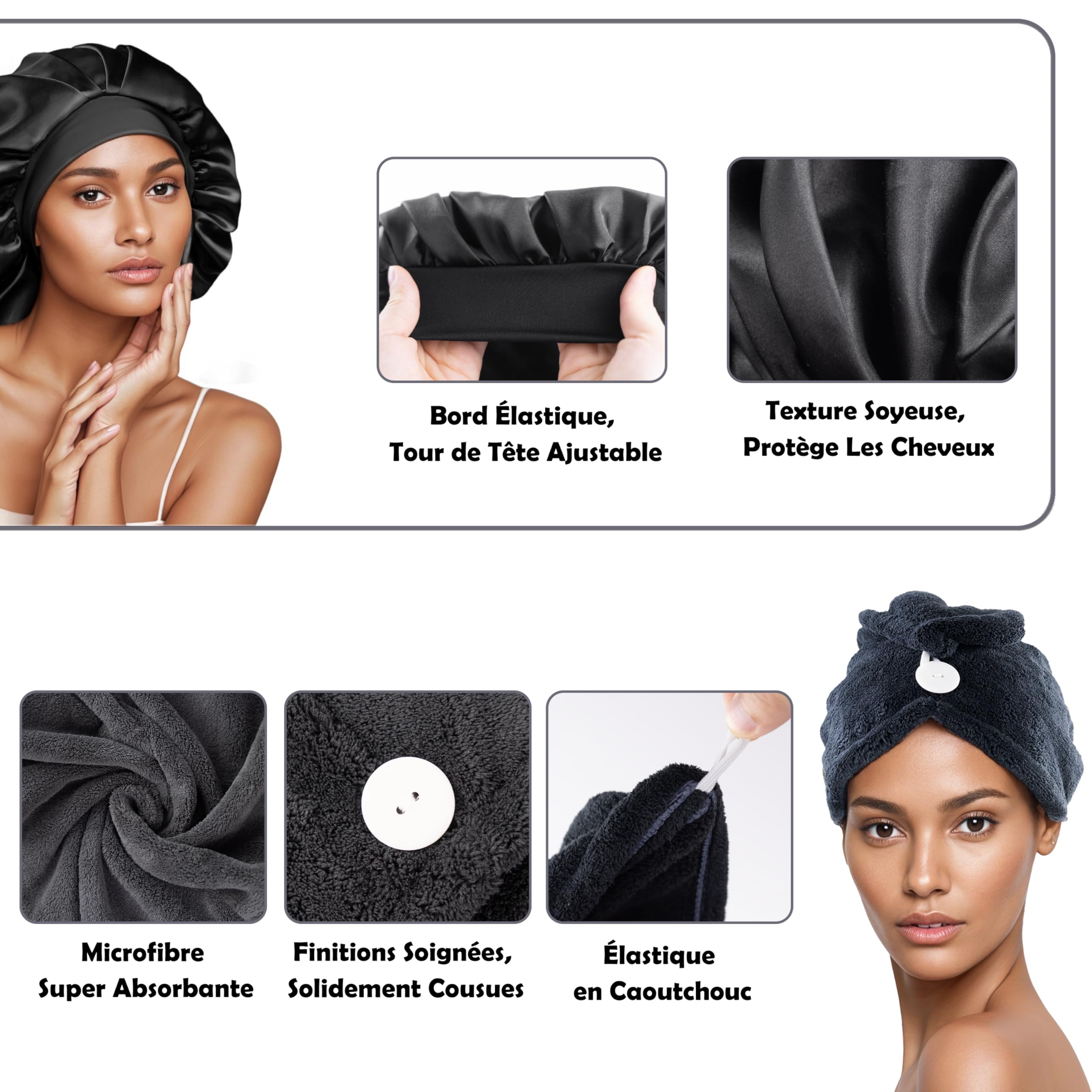 kit complet Cheveux bouclés/frisés/crépus/ondulés .Brosse définition-spray cheveux 200ml-bonnet satin-serviette microfibre-accessoires-brosse massante cuir chevelu-Routine Anti-frisottis.