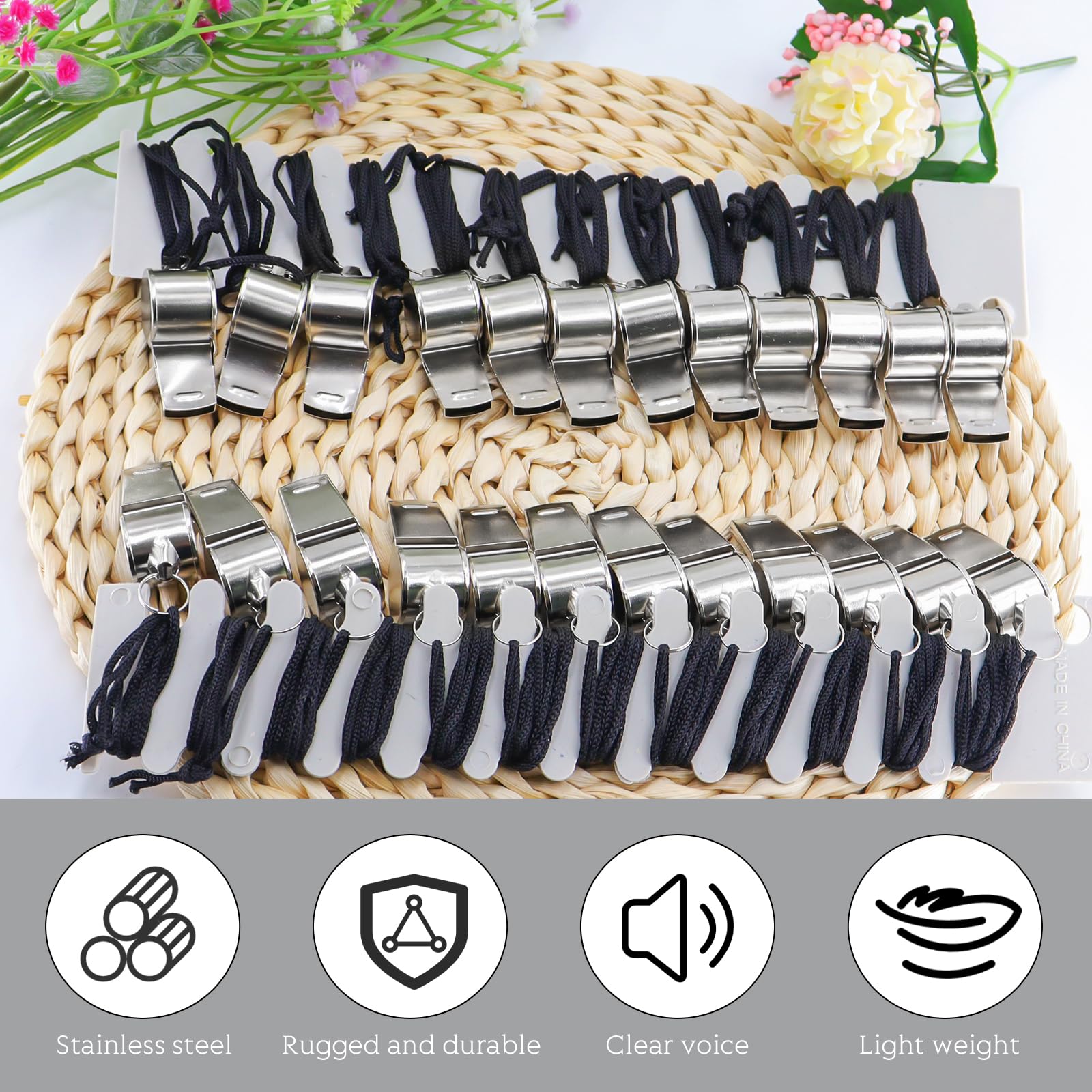 Silbato de Acero Inoxidable con Cuerda 24 Piezas para Entrenadores, Árbitros y Entrenamiento de Animales