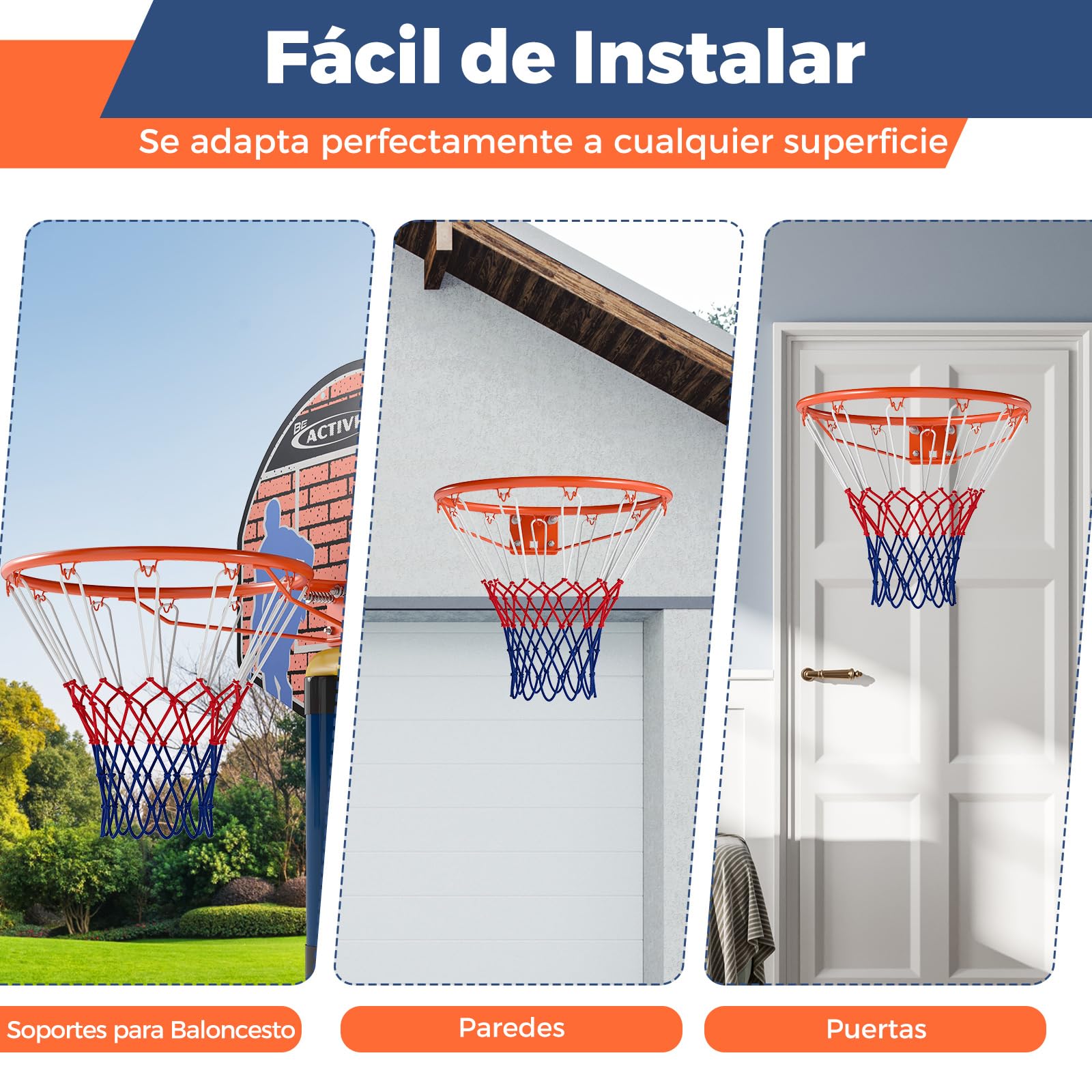 COSTWAY Aro de Baloncesto de 45 CM, Pared con Doble Resorte, Canasta Baloncesto Pared, Basketball Hoop Interior y Exterior para Niños y Adultos