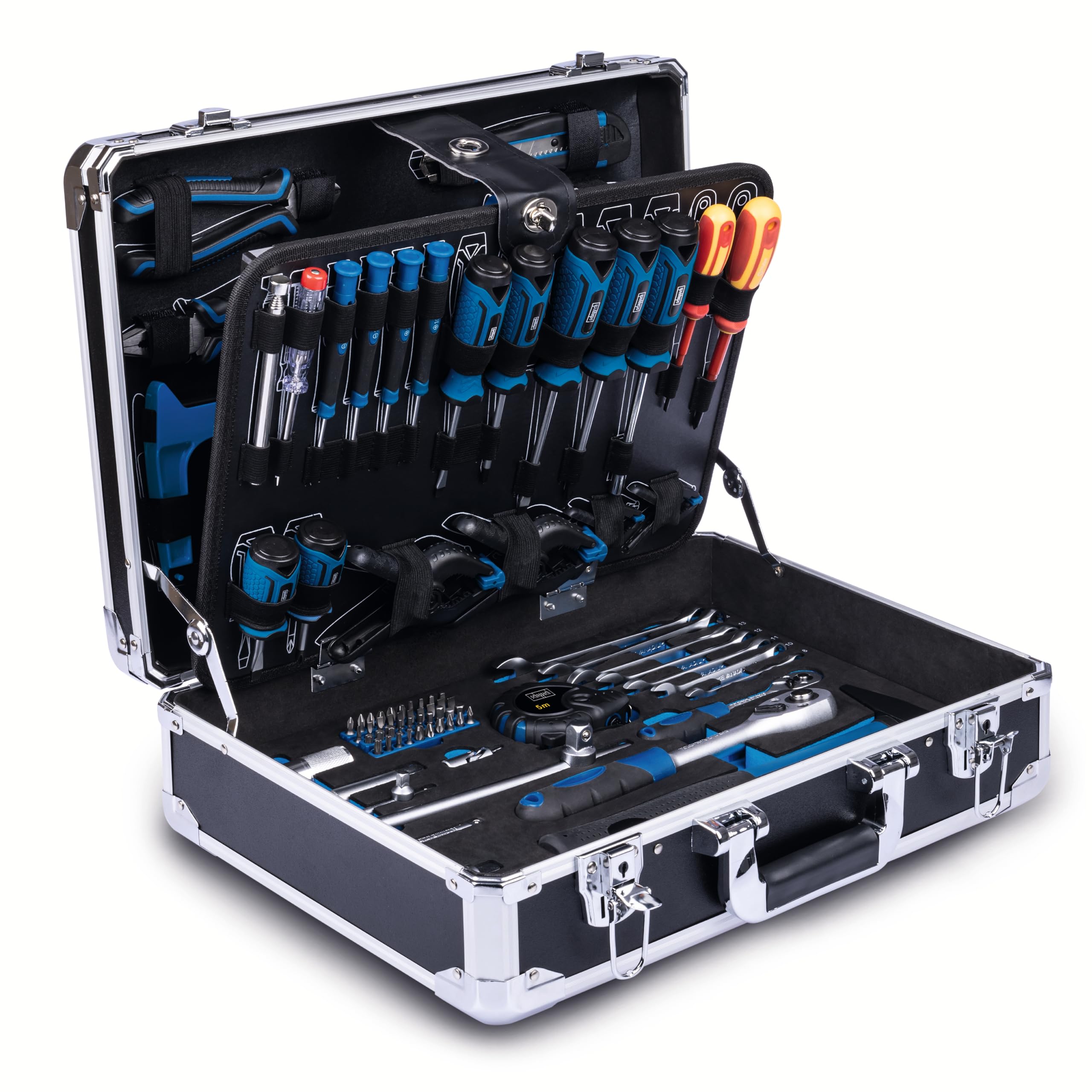 Scheppach Mallette à outils TB200 – Valise à outils – Coffret outils – Boîte à outils – Caisse à outils - Boîte de rangement - 141 pièces – En chrome vanadium - Idéal pour la mécanique