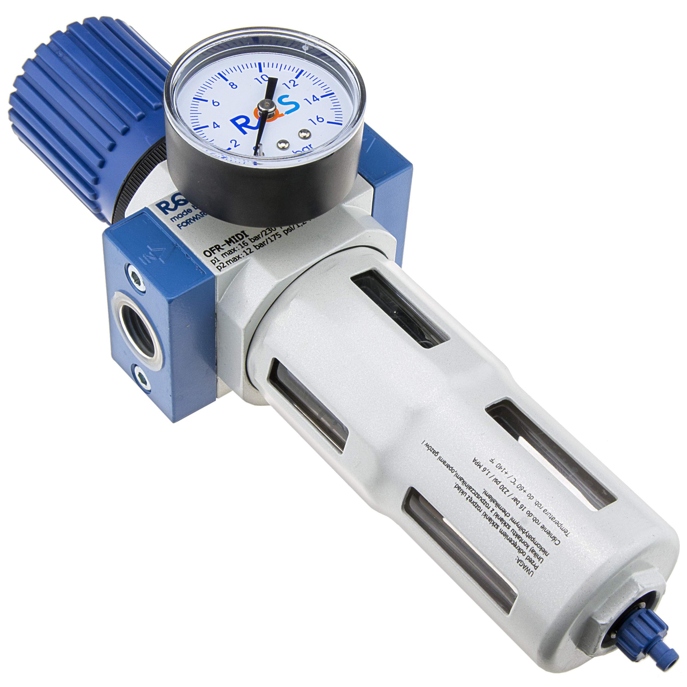 RQS Filtro de aire comprimido - Filtro con reductor - manómetro - MINI 1/2 - separador de agua - eliminación de agua