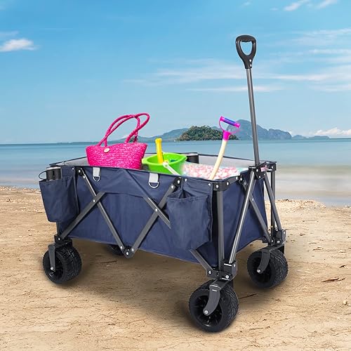 Miniatura 2 de REDCAMP Carro de playa plegable con ruedas grandes para arena resistente, 145L extra grande plegable carro utilitario para acampar al aire libre