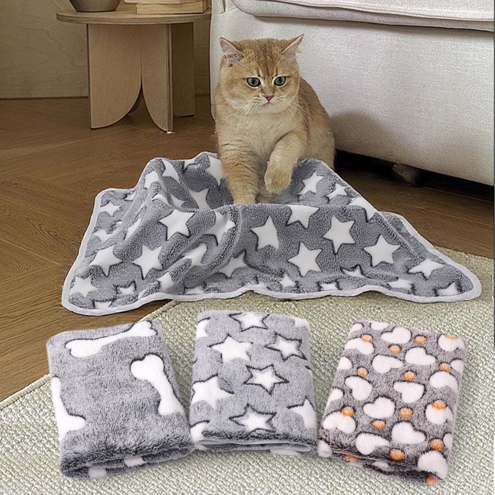 Paquete de 3 mantas para gatos y perros, manta de franela de forro polar suave y cálida para mascotas, gran manta para dormir para cachorros, gatos, perros pequeños, linda estrella/amor/hueso (pequeño