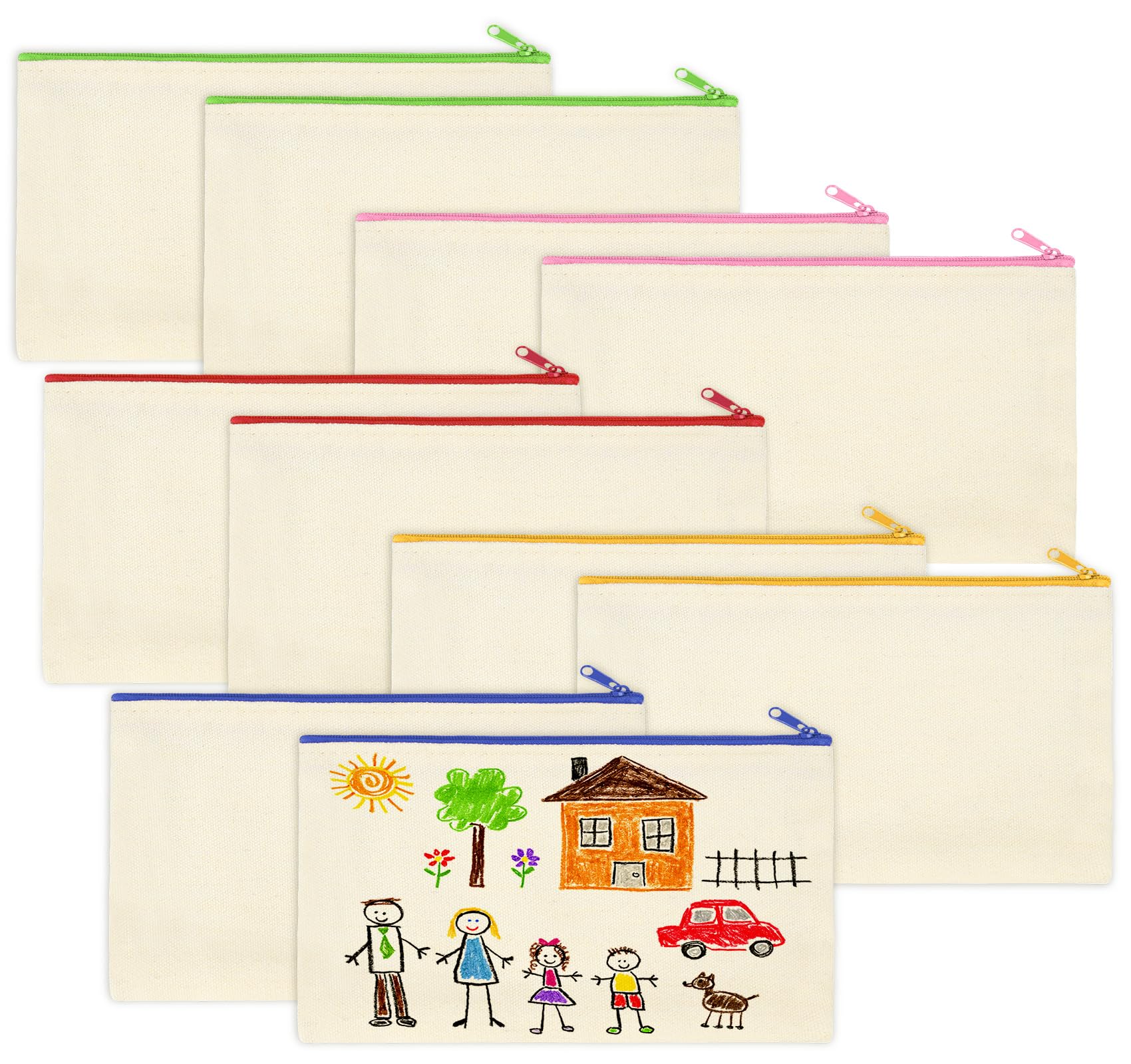 KARBRING Mäppchen zum Bemalen, 10 Stück DIY Blanko Stoffbeutel zum Bemalen für Kinder, Basteln Kindergeburtstag Taschen zum Bemalen, Stofftaschen zum Bemalen für Schule, Lagerung, Büro