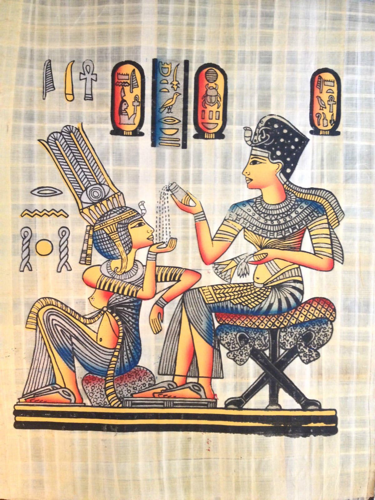 From Egypt Ancient Egyptian King Tutankhamun Purifying Wife with Magic Liquid Painting on Ancient Papyrus Plant Gift