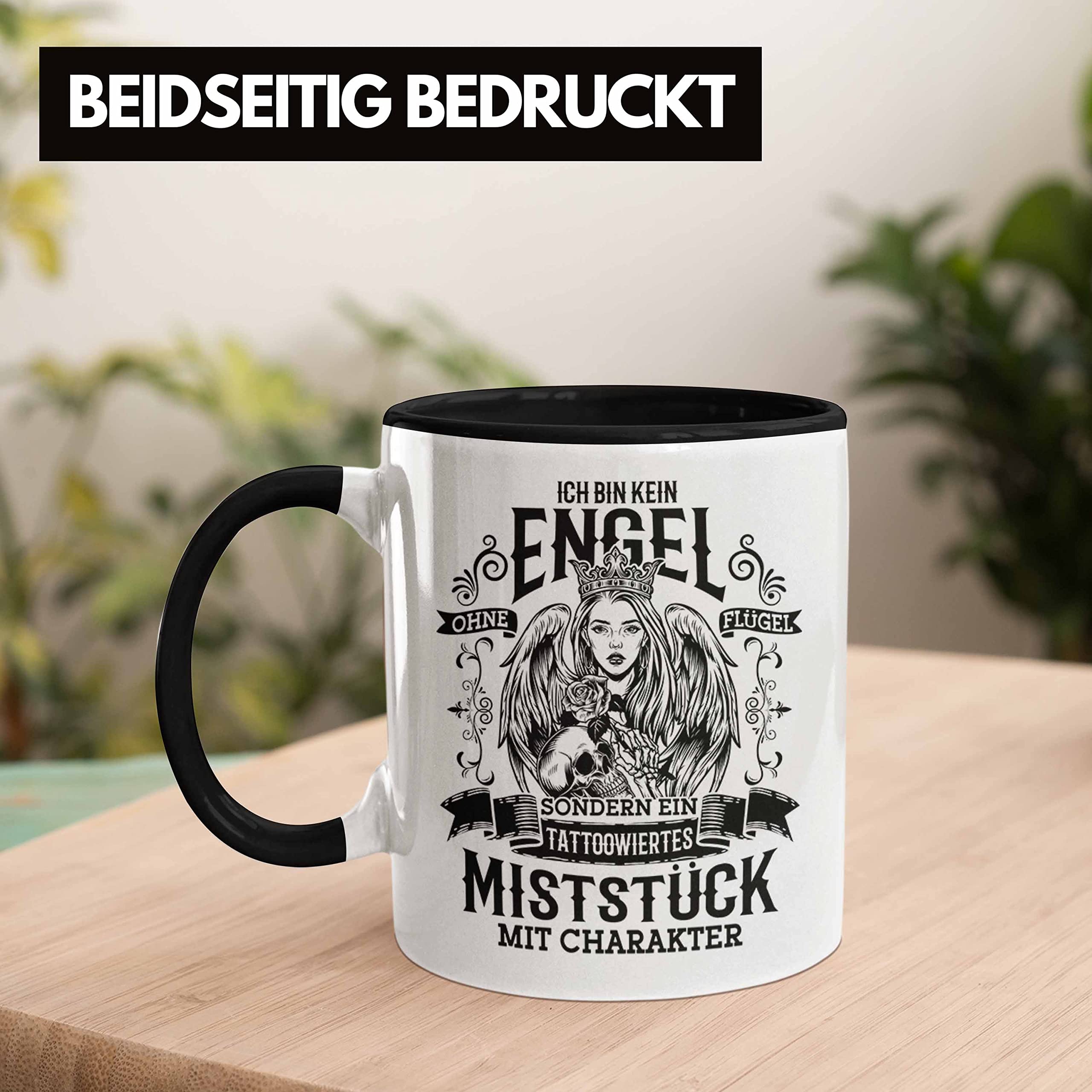Trendation Tasse „Totenköpfe & Tattoos“ – 325 Ml Keramik – Schwarz – Spülmaschinenfest – In Deutschland Bedruckt