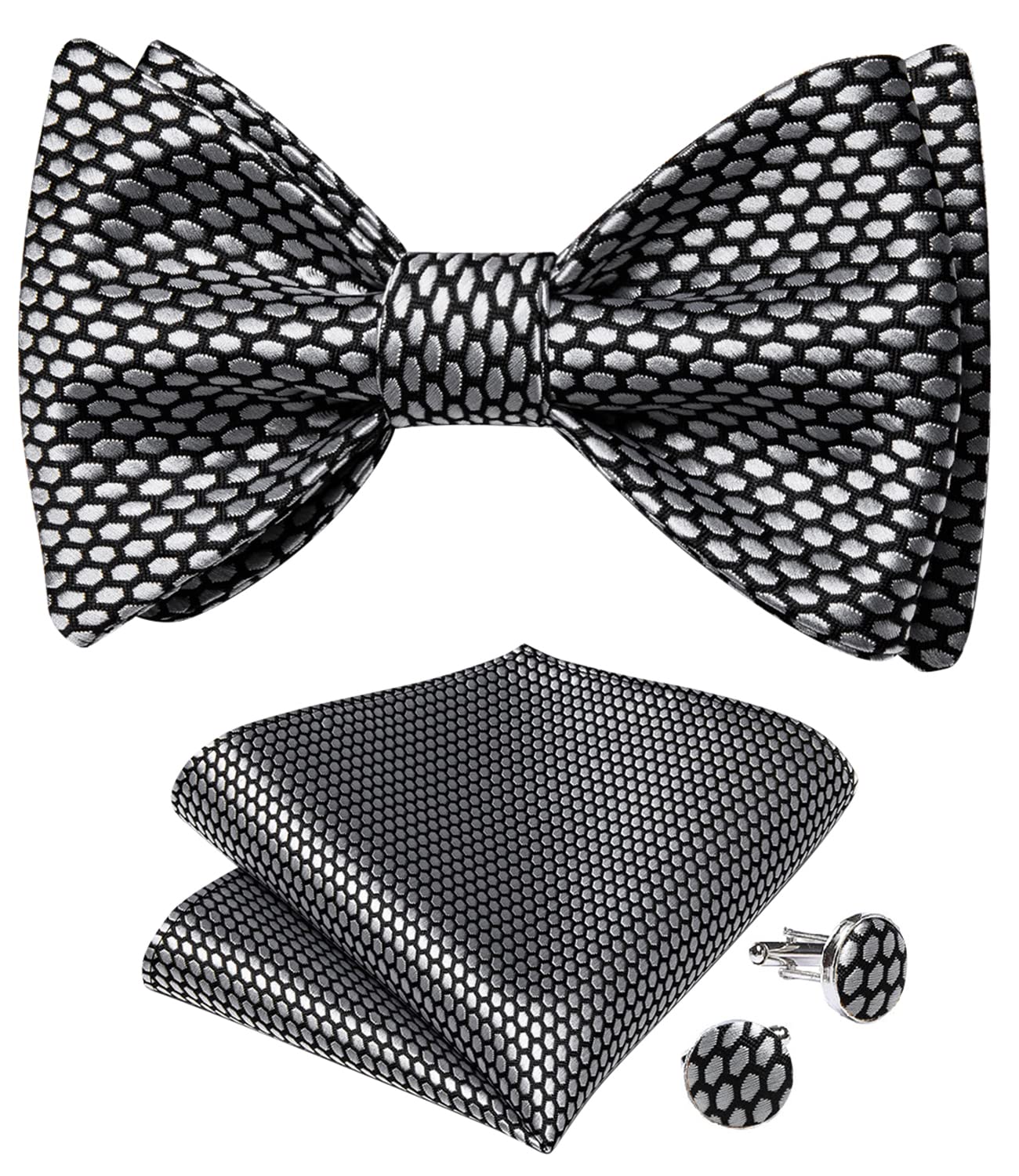 DiBanGu Men Bow Tie Paisley Striped Self-Bow Tie for Men and Silk Woven Bowtie Pocket Square Cufflinks Wedding Party