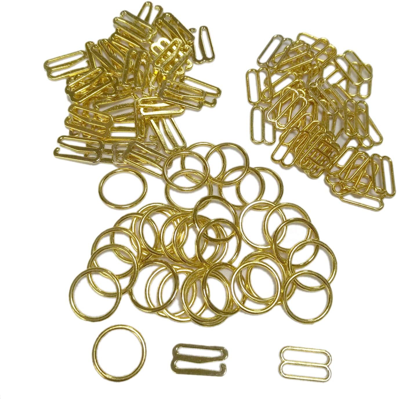 100 pcs/lot Bra Silver/Gold/Rose Gold Hook Ring Slider 10mm/12mm/15mm (15mm Gold Color)