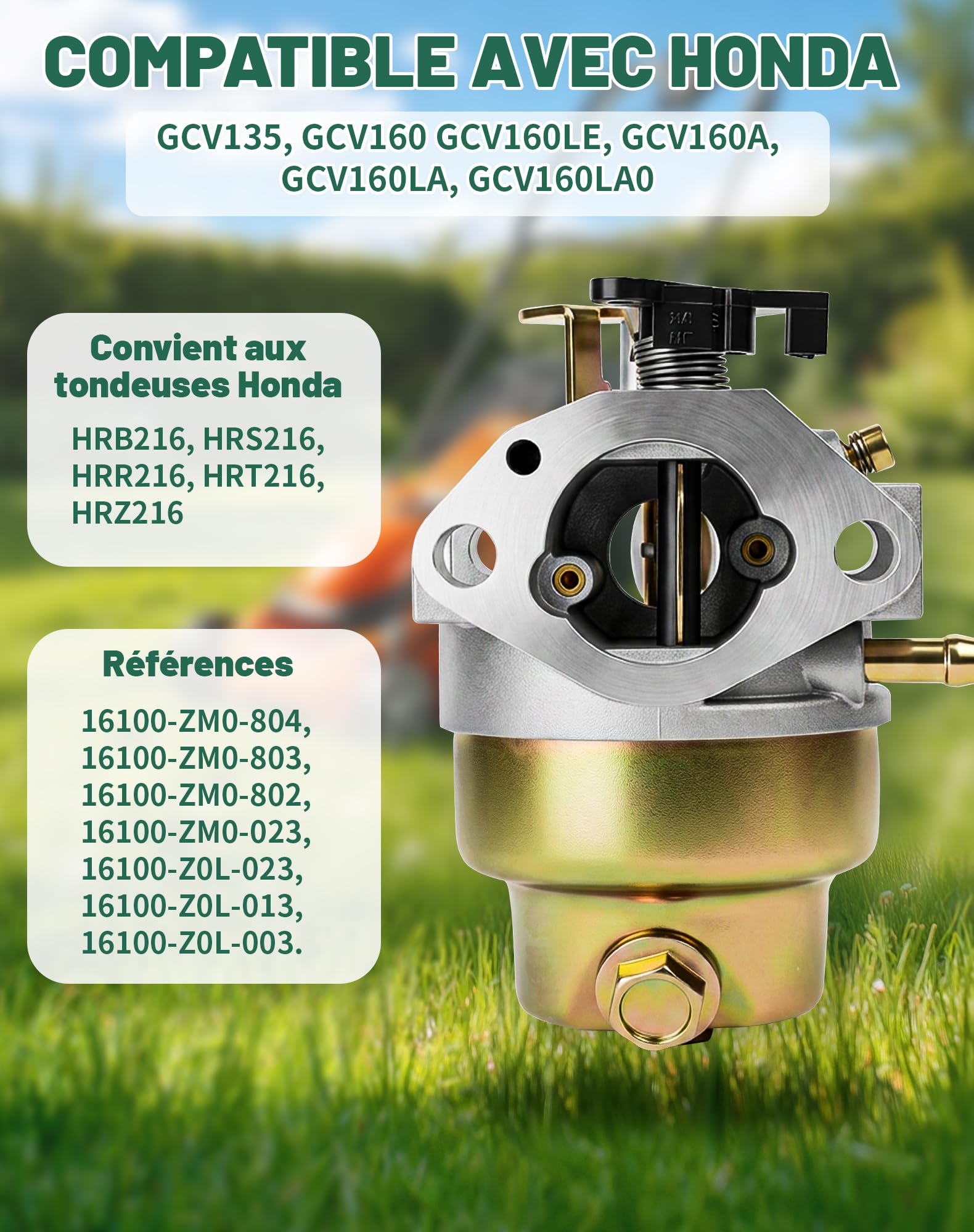 Carburateur pour Honda GCV160 GCV135 Pièces Détachées Tondeuse avec Joint pour Honda HRB216 HRS216 HRR216 HRT216 HRZ216 Accessoires Carburateur Filtre à Carburant Bougie Allumage - 2