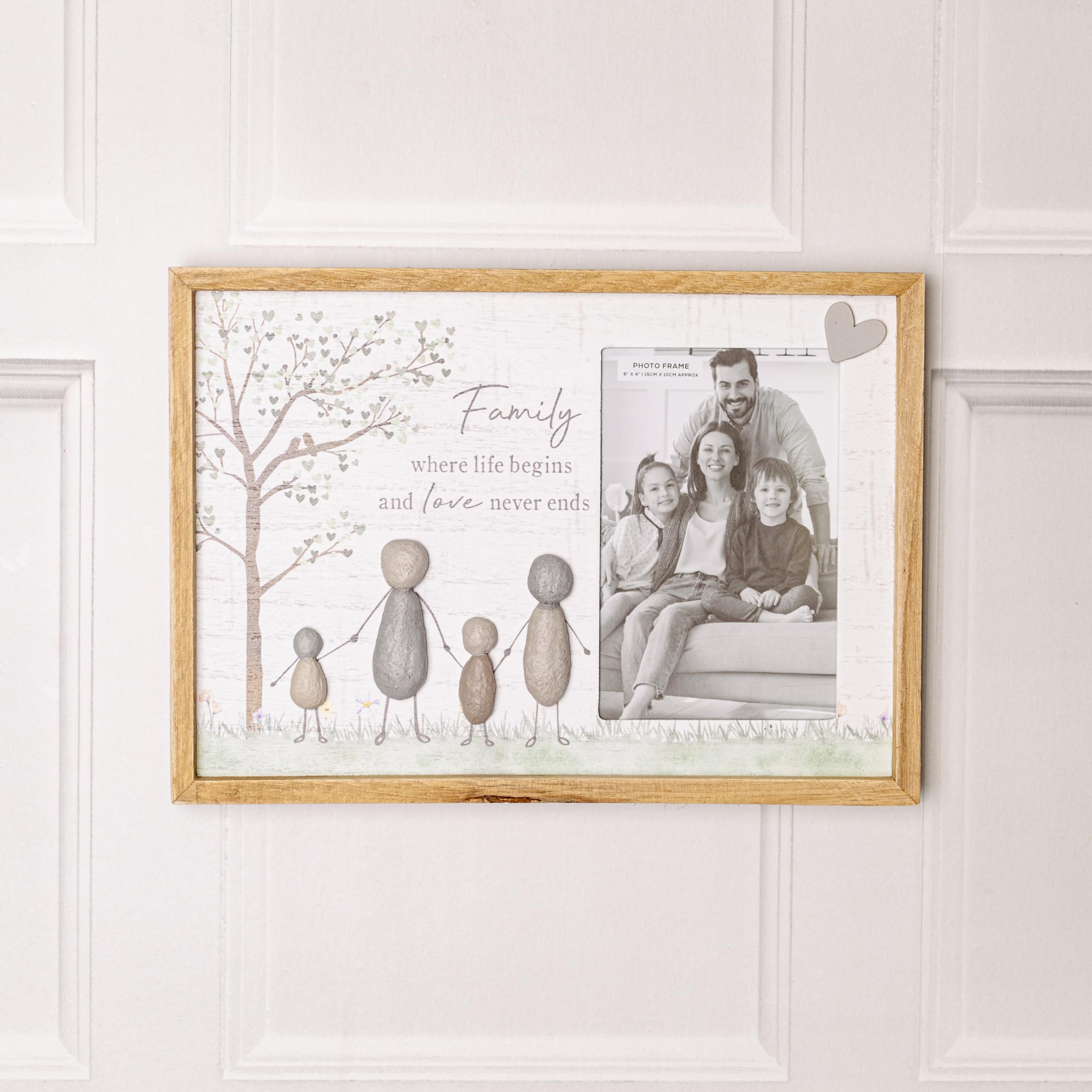 Garden Mile Marco Paul Family Pebble Art Photo Picture Frame - Wooden Photo Frame Keepsake Gifts, Keepsake Gifts - Keepsake Photo Framed Pictures (pebble Family Frame)