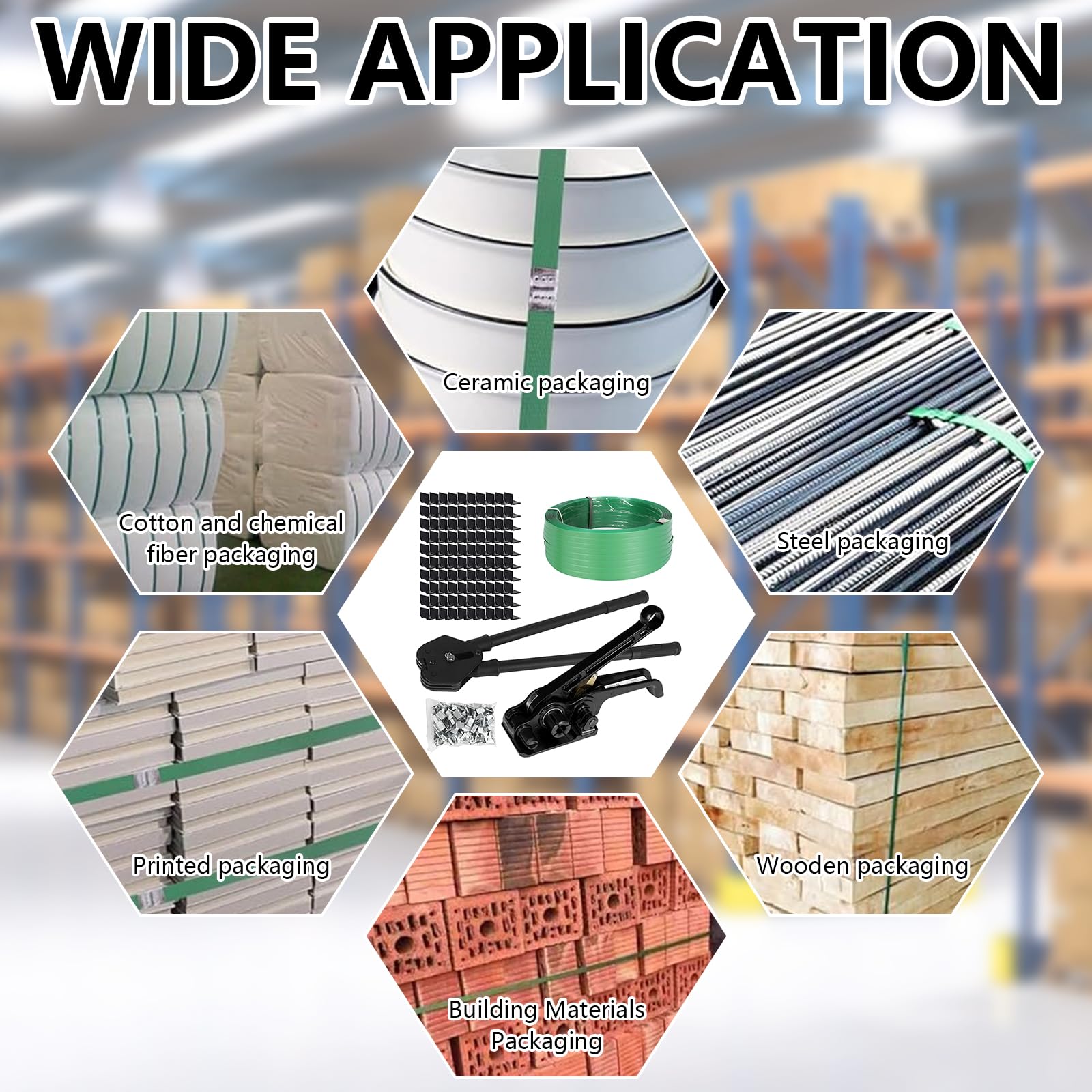 Reggiatrice Manuale, 12-19mm Kit di Reggiatura con Nastro in PET da 330m Tenditori Silenziosi Set di Reggiatura per Imballaggio Include 100 Fibbie Metalliche e 100 Angolari di Protezione