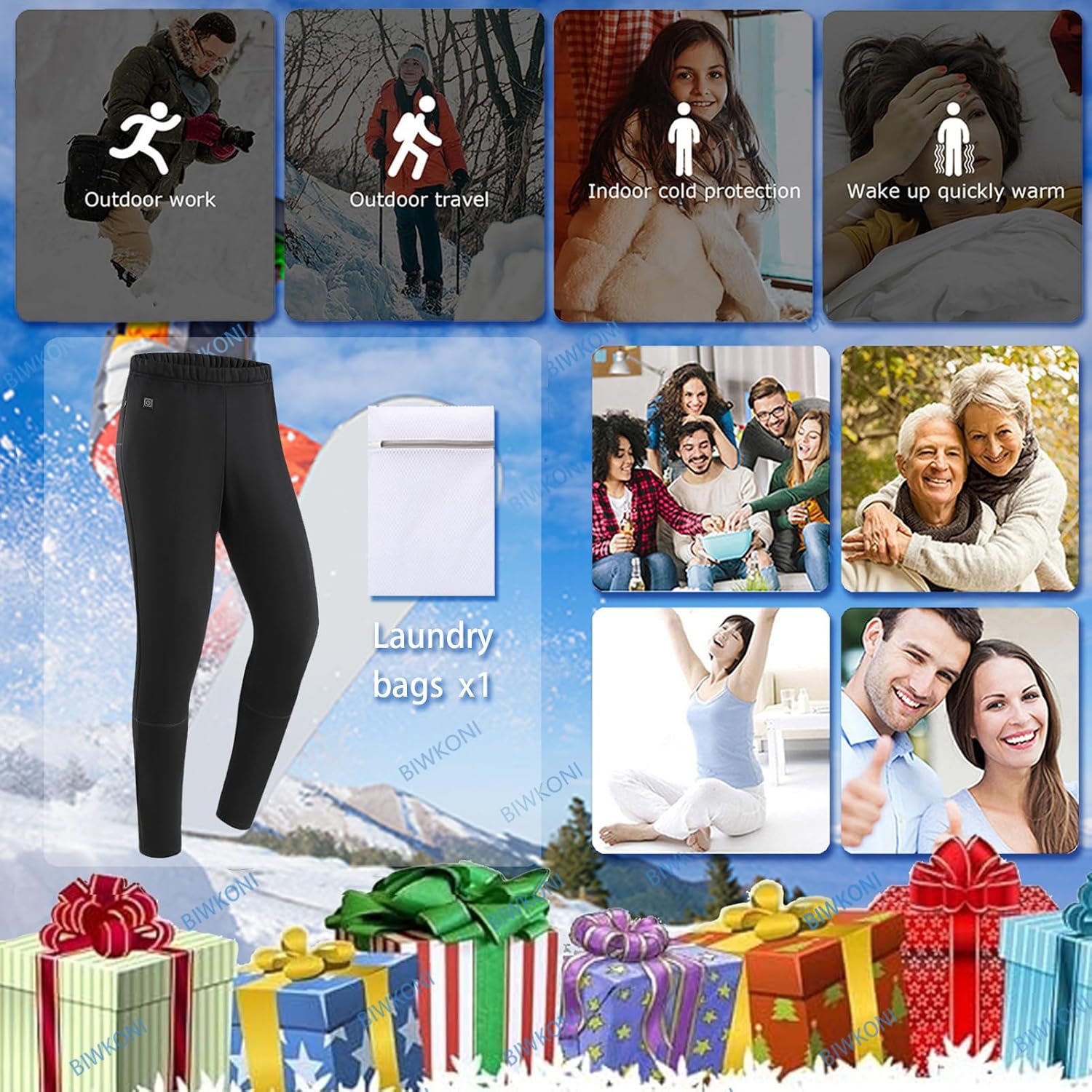 Heated Baselayer Pants for Women, Outdoor USB Electric Thermal Underwear 12 Zones Heating Bottoms for Hiking Skiing